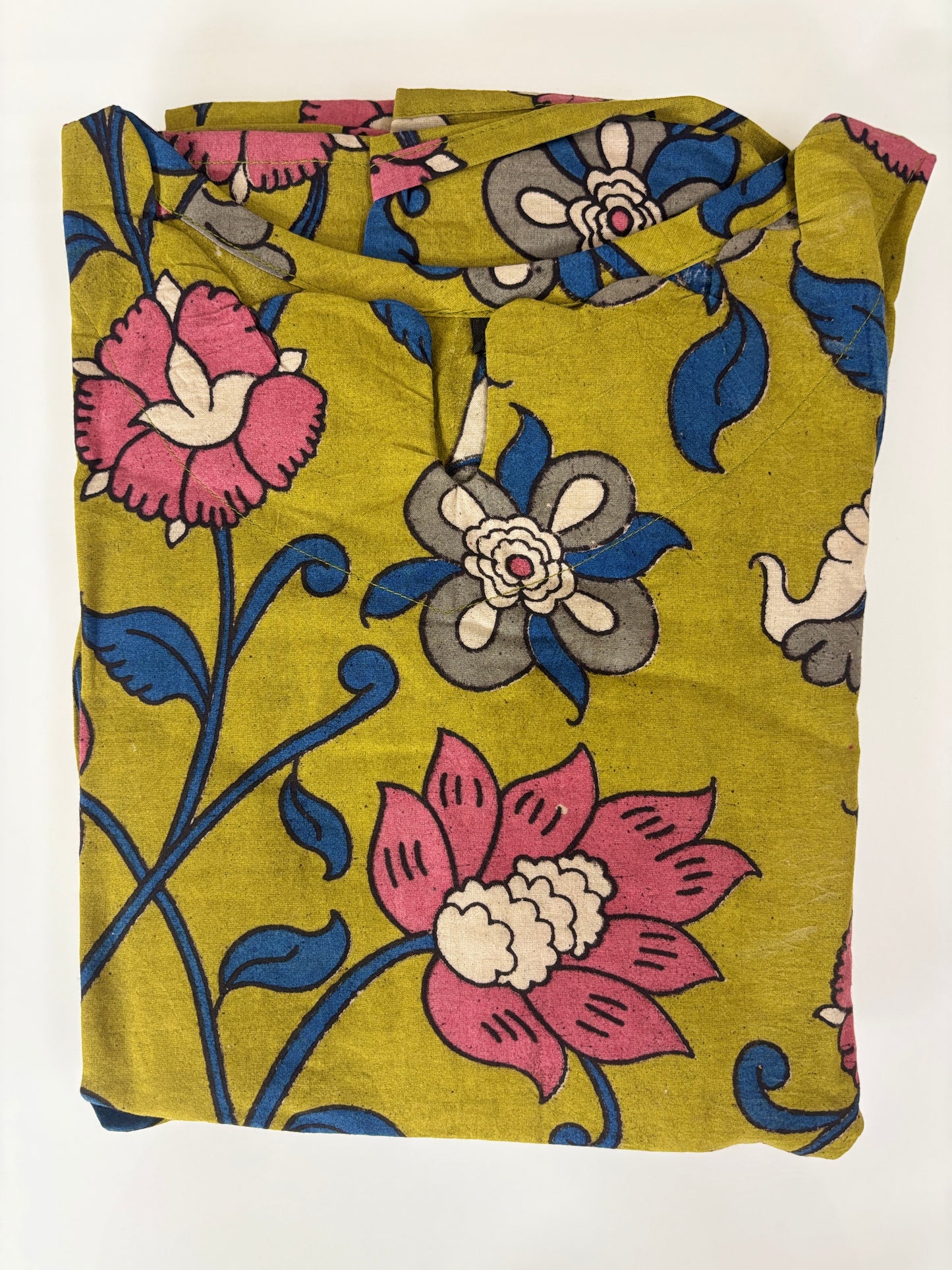 Olive Green Kalamkari Floral Vine Heritage Print Non-Feeding Maxi