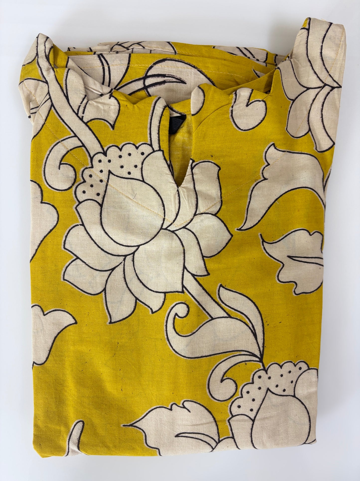Sunflower Yellow Kalamkari Ivory Lotus Vine Print Non-Feeding Maxi