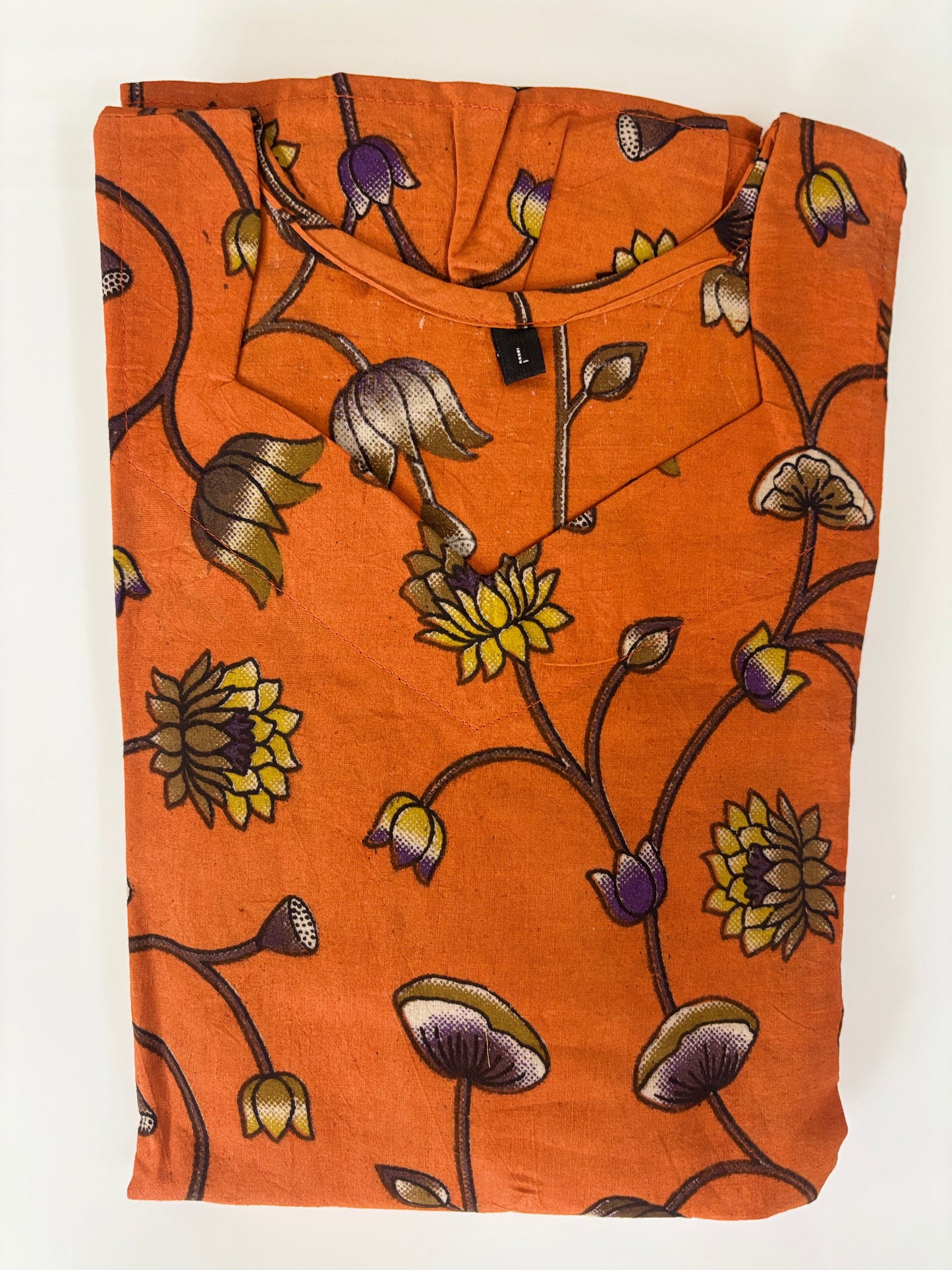 Rust Orange Kalamkari Wildflower Vine Print Non-Feeding Maxi