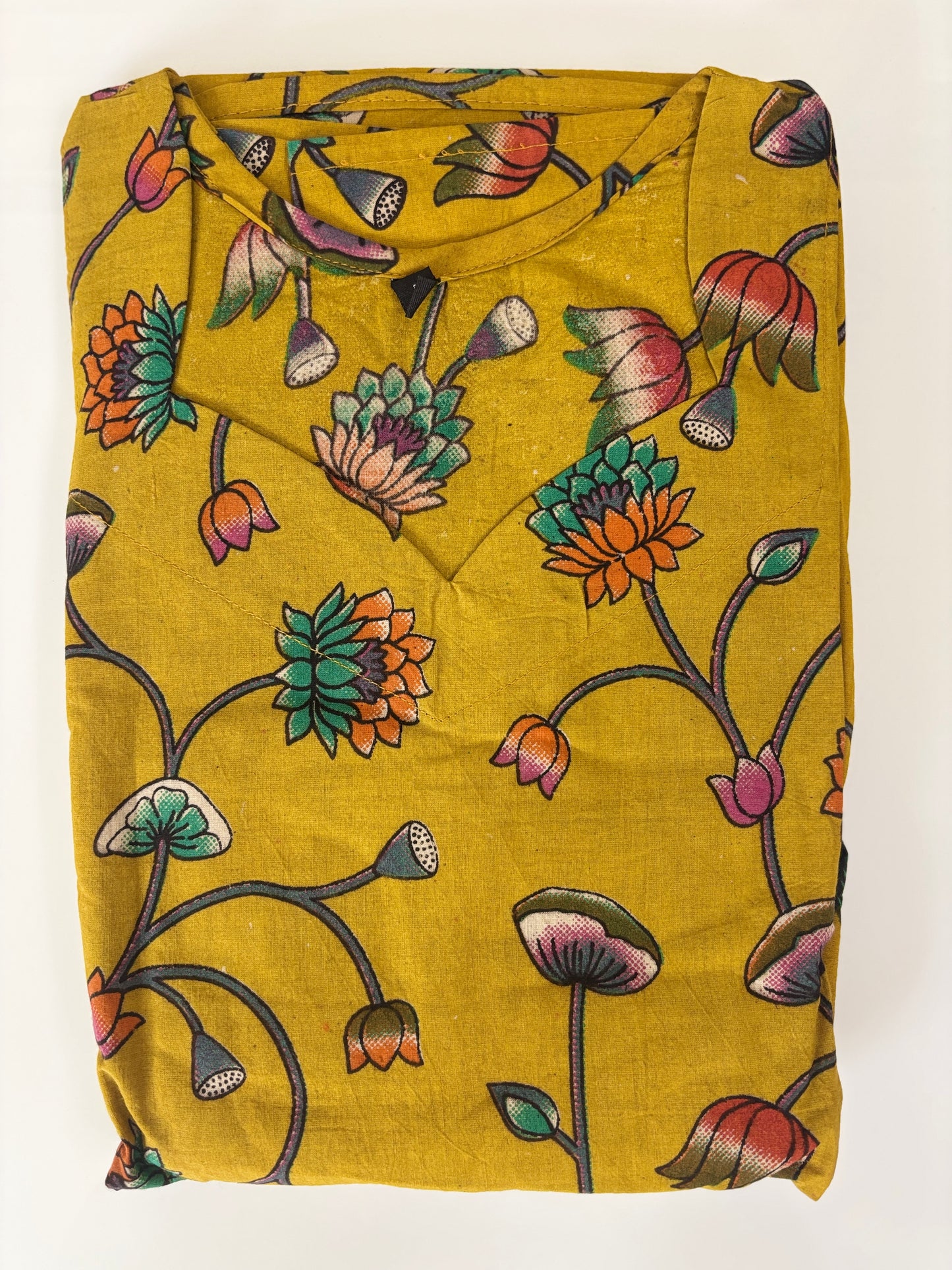Mustard Yellow Kalamkari Floral Vine Print Non-Feeding Maxi Dress