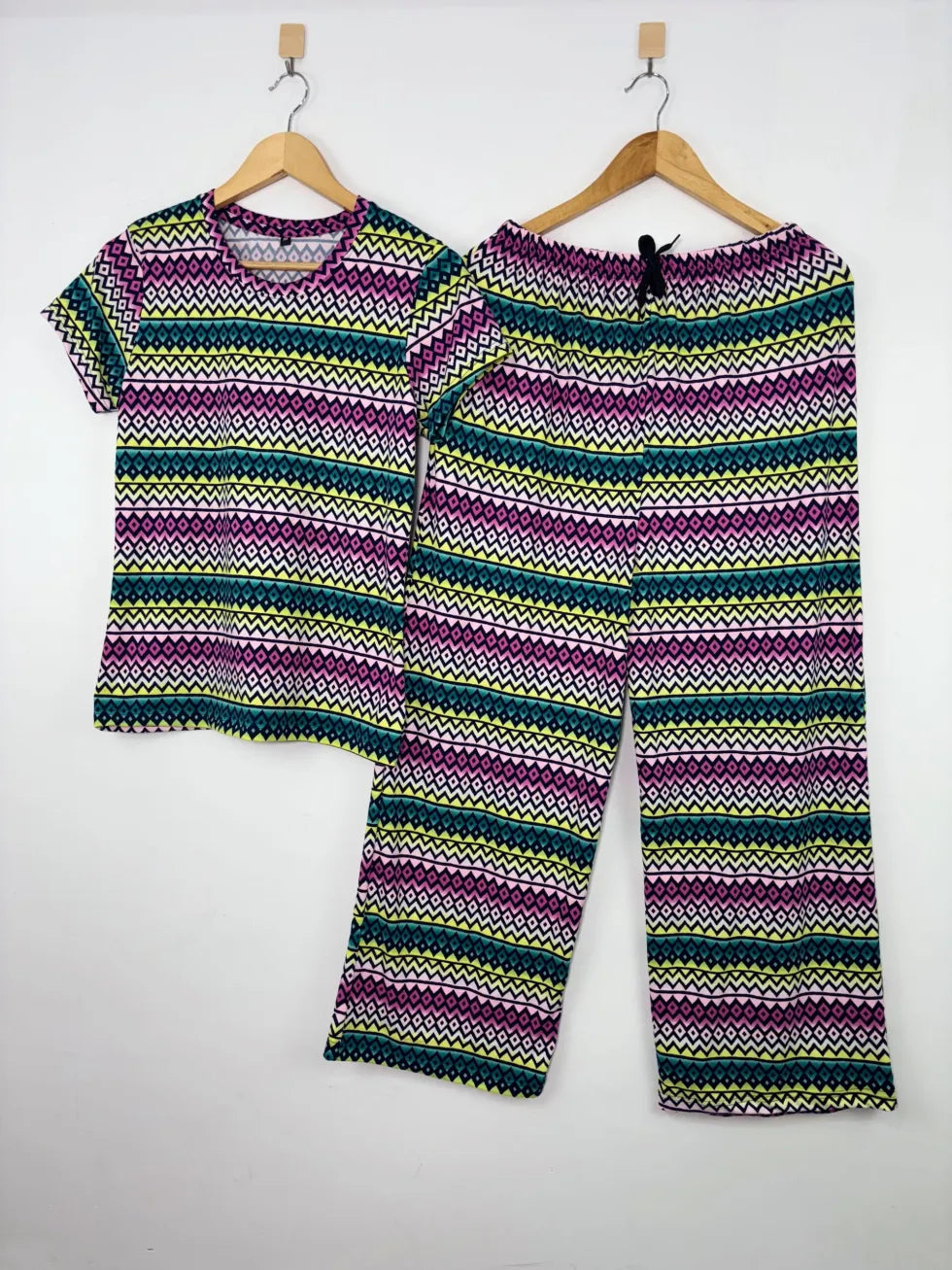 Spun Cotton Fabric Multicolor Geometric Pattern Printed T-shirt and Palazzo Set