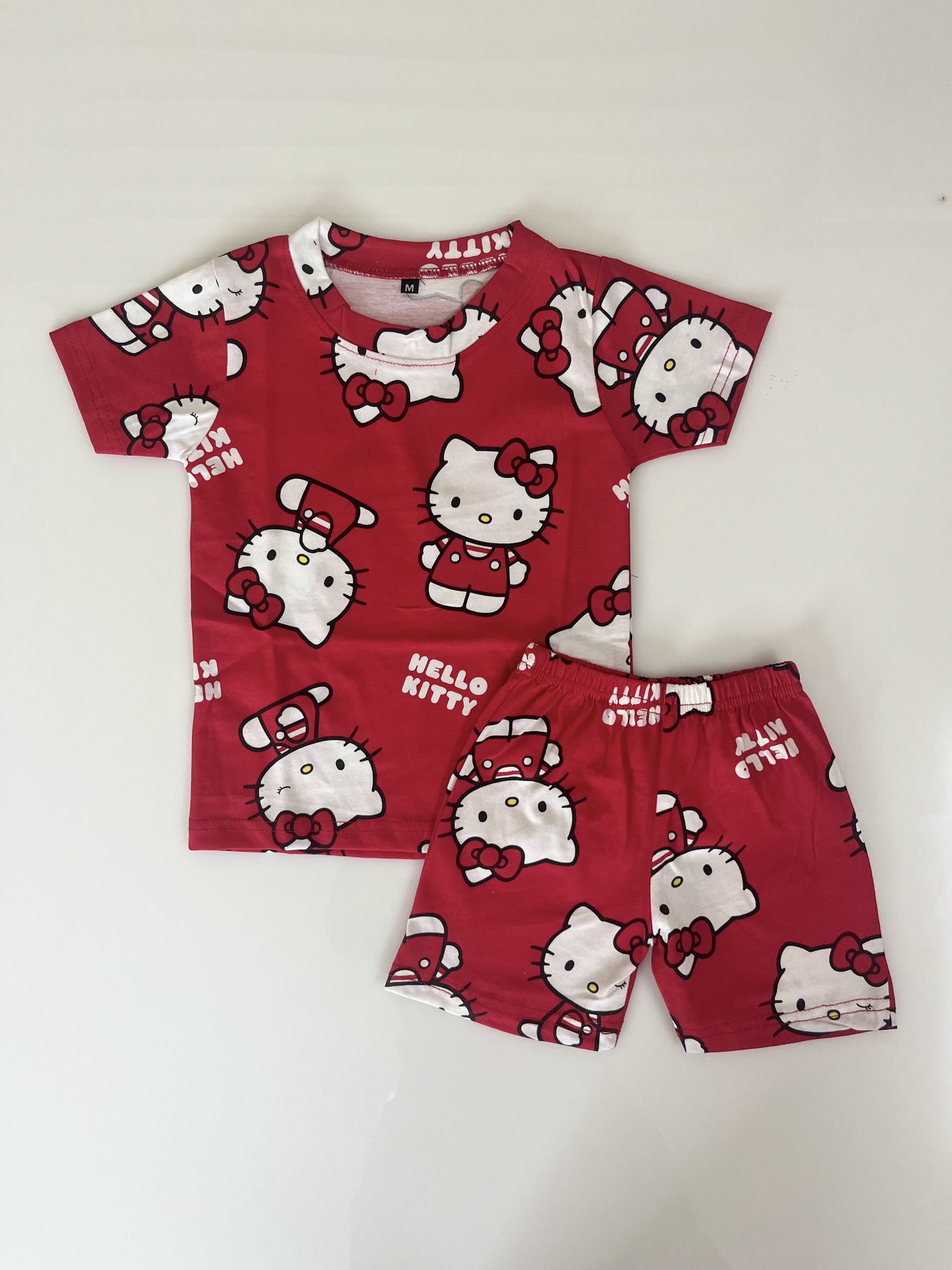 Red White Hello Kitty Printed Kids T-Shirt and Shorts Coords