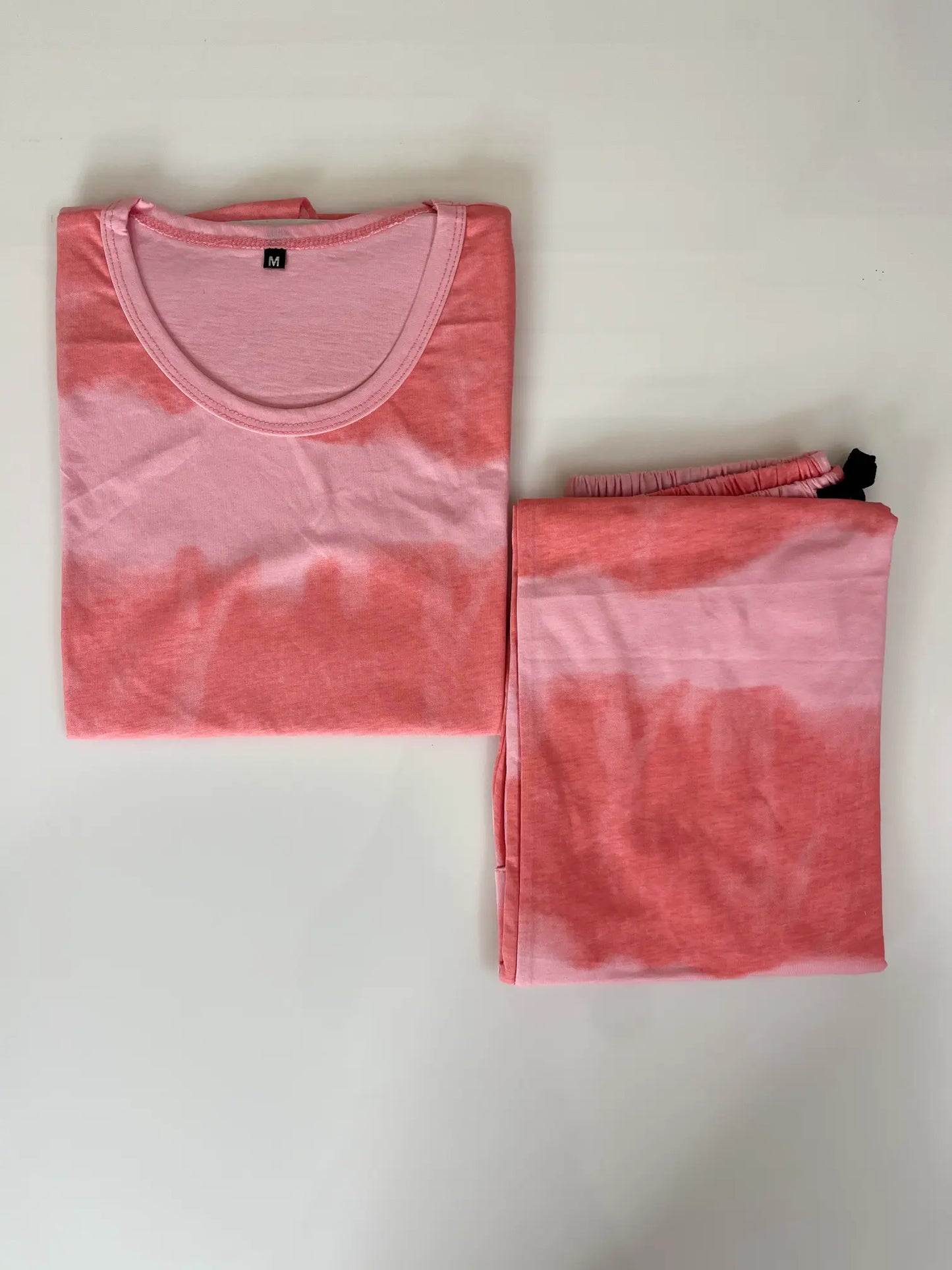Mixed Orange and Baby Pink Tie-Dye Printed T-shirt with Combo Pant Set