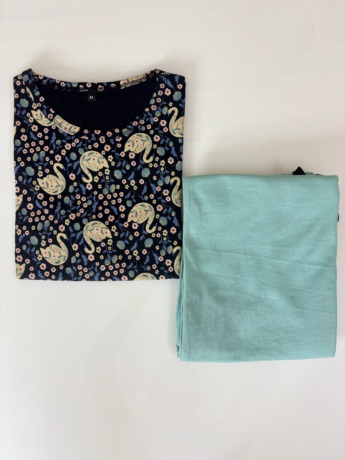 Navy Blue Paisley Floral Print T-Shirt with Aqua Blue Palazzo
