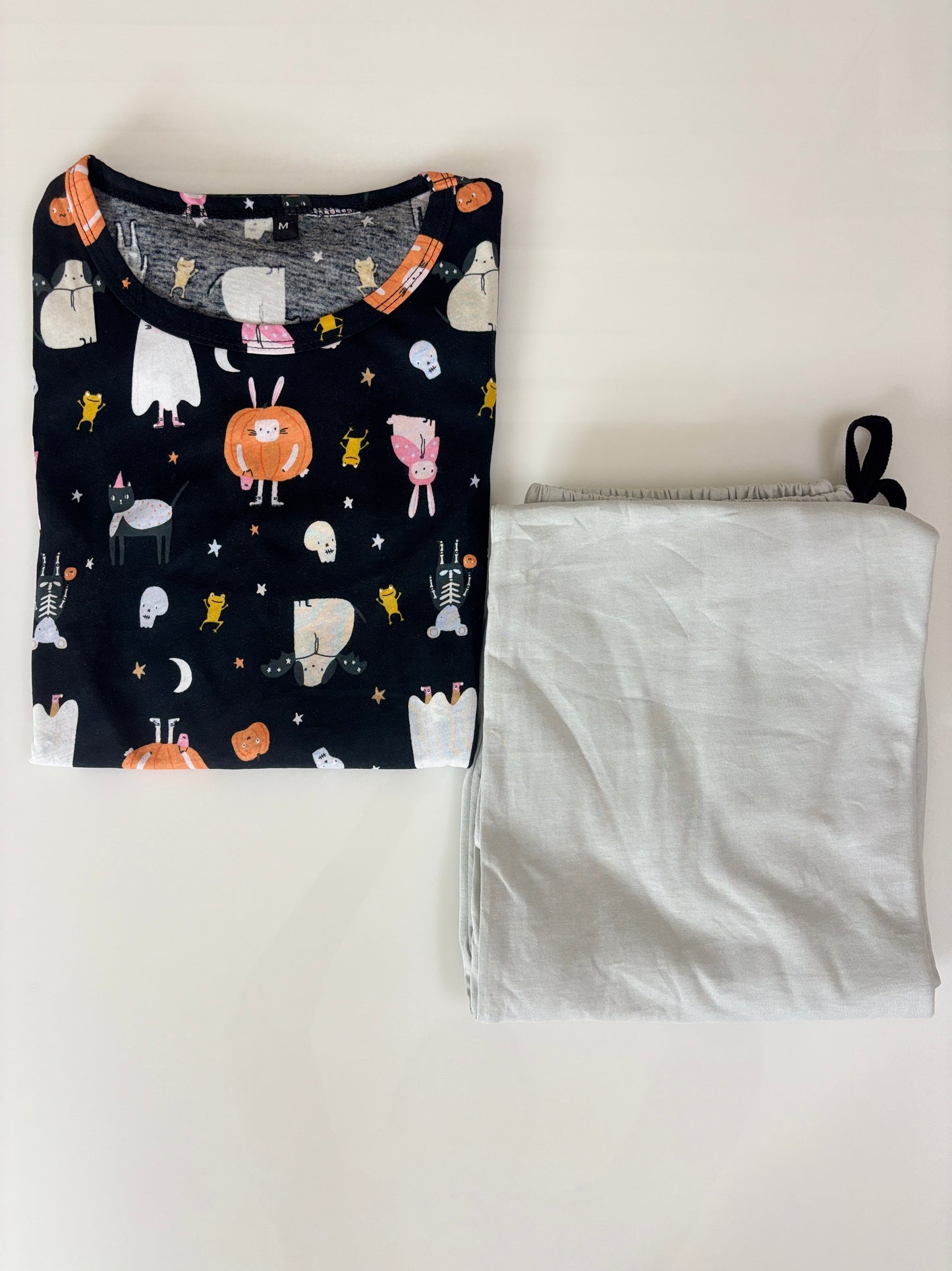 Black Halloween Print Feeding T-Shirt with White Palazzo