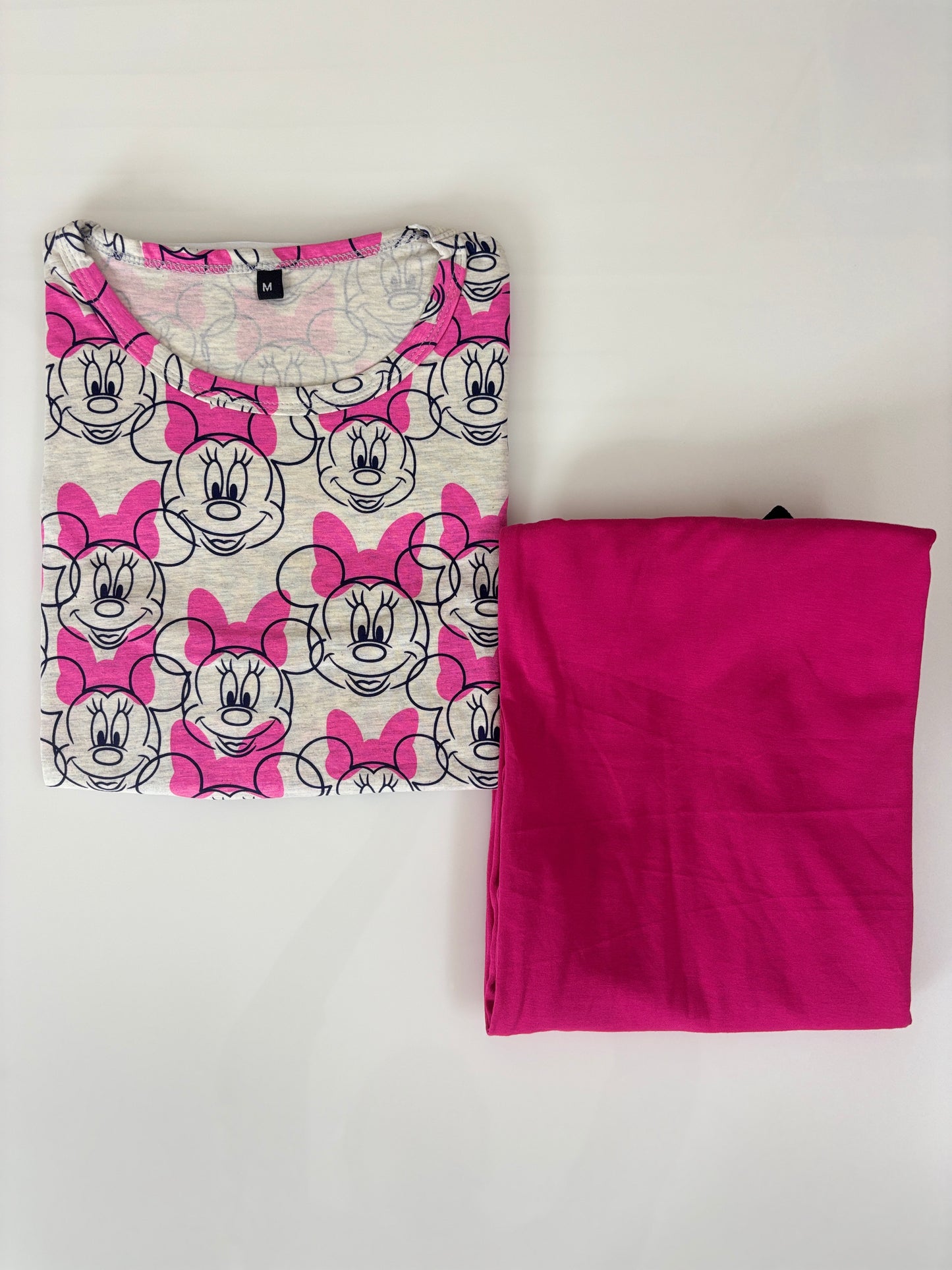 White & Pink Minnie Mouse Print Feeding T-Shirt with Hot Pink Palazzo