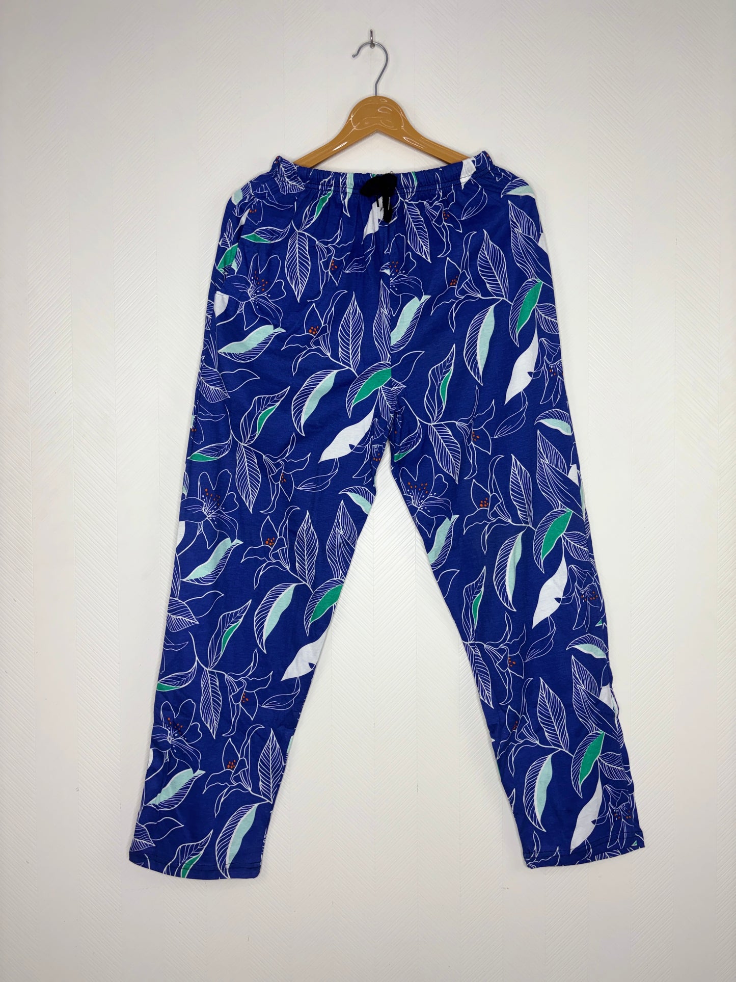 Royal Blue Leaf Print Women's Night Pant