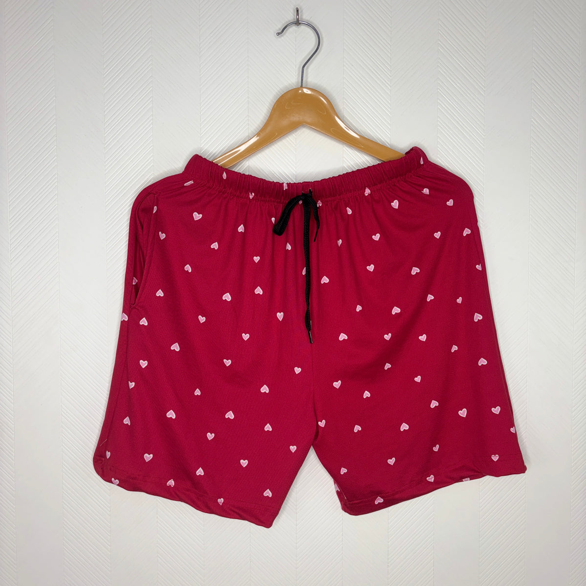Women’s Wine Red Heart Printed Shorts