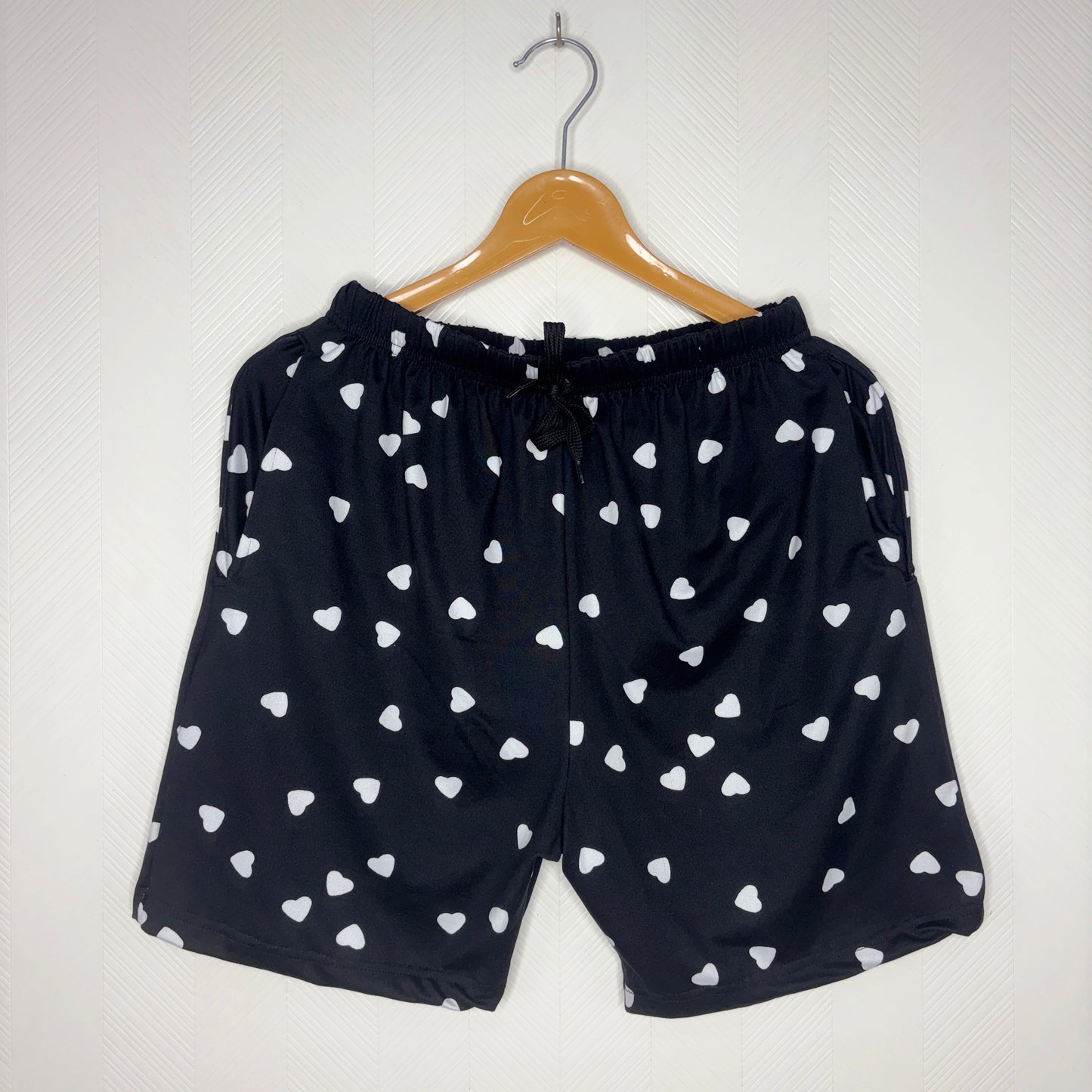 Women’s Black White Heart Printed Shorts