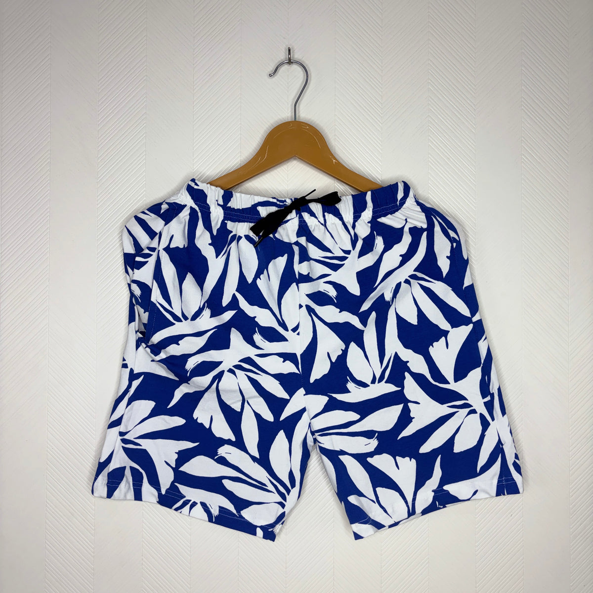 Women’s Royal Blue White Tropical Leaf Printed Shorts