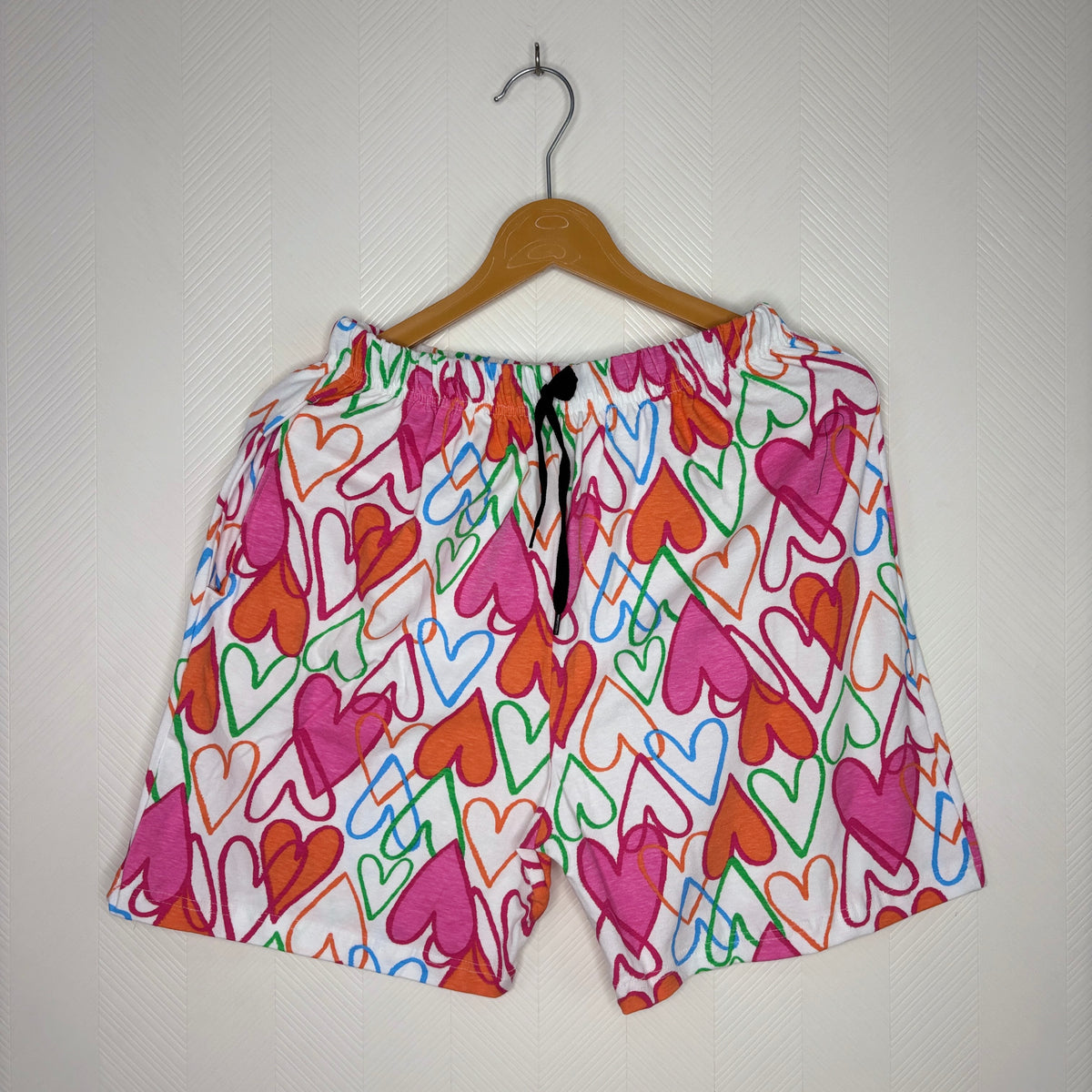 Women’s White Multicolor Heart Printed Shorts