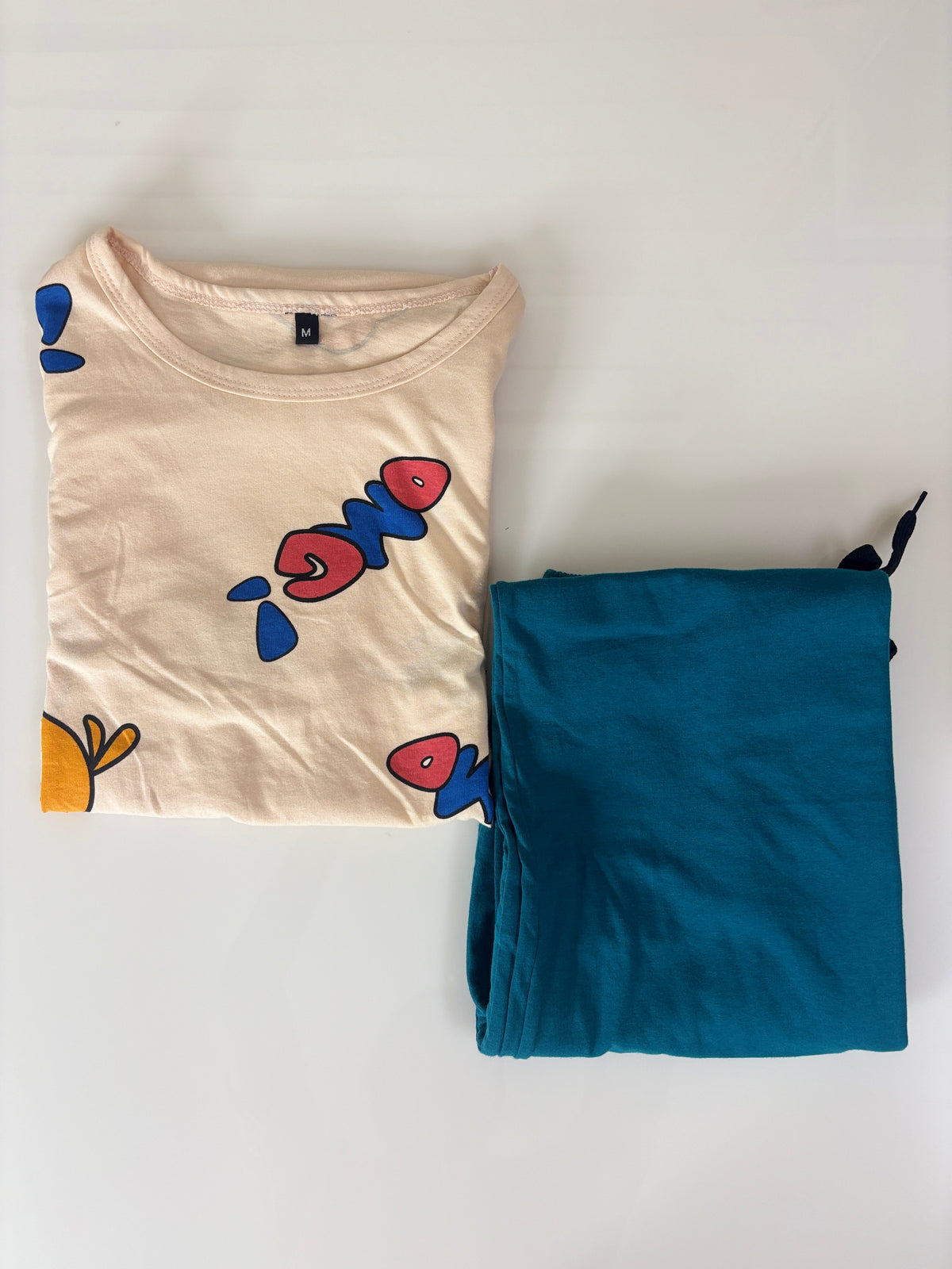 Cream Duck Print Feeding T-Shirt with Teal Palazzo