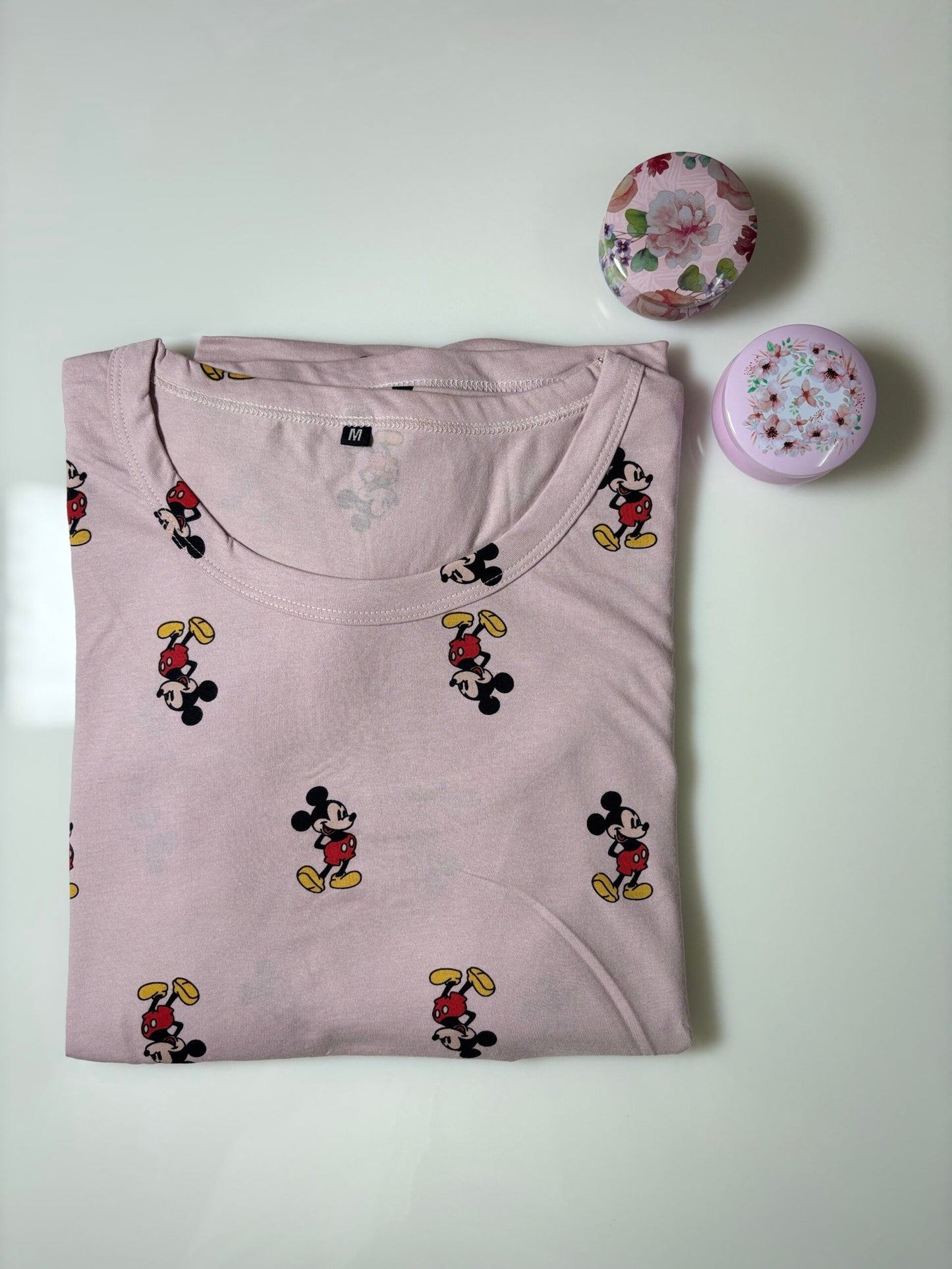 Cotton Fabric Brown Micky Mouse Printed Maternity Maxi