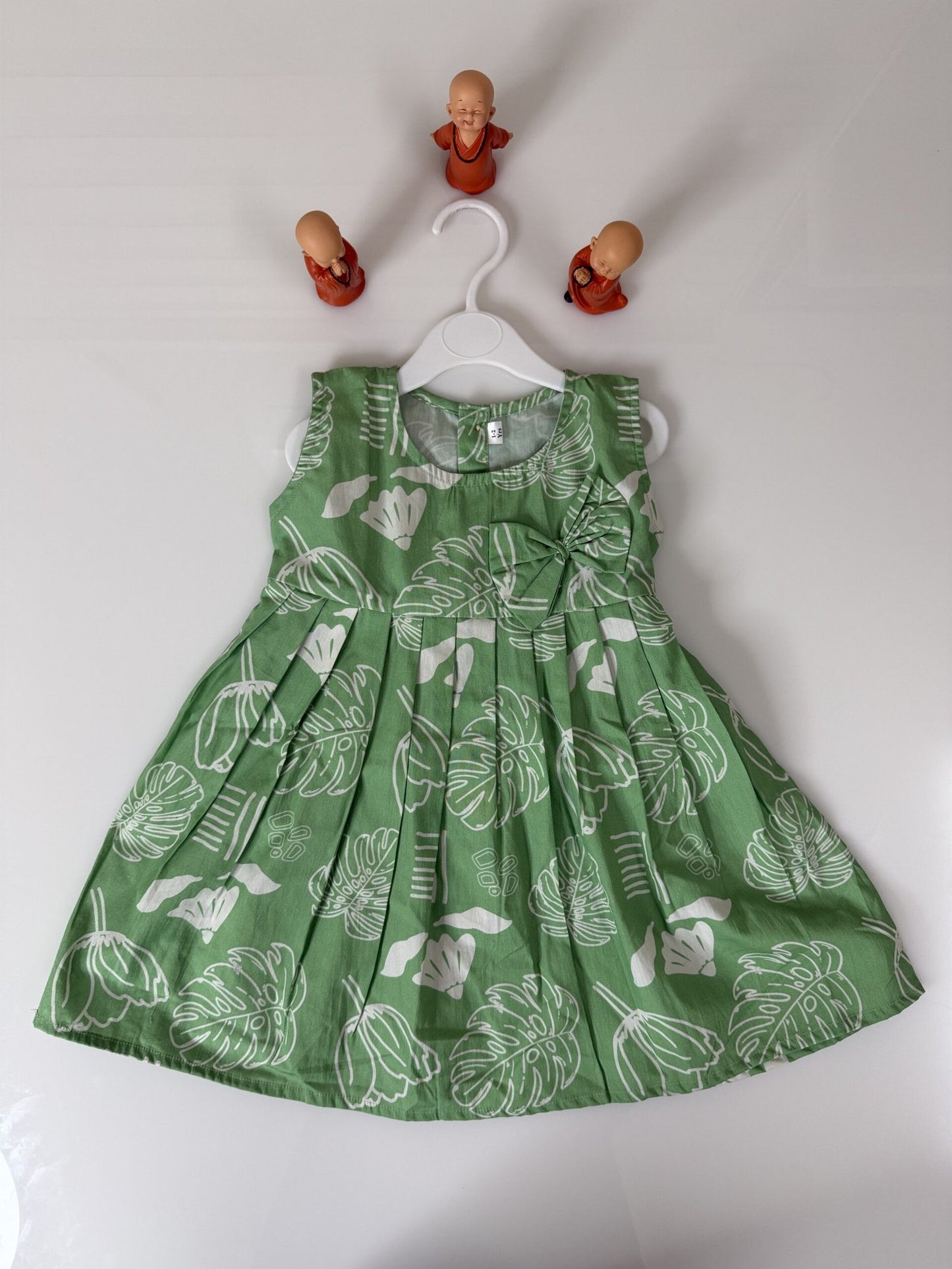 Mint Green Sleeveless Floral Printed Girl’s Frock