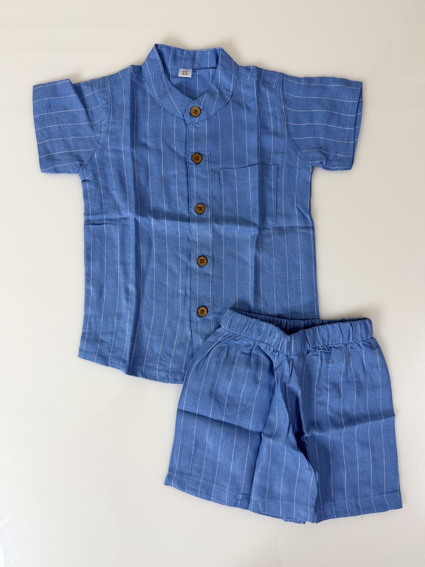 Blue with Horizontal Striped Printed Shirt and Shorts Coord's