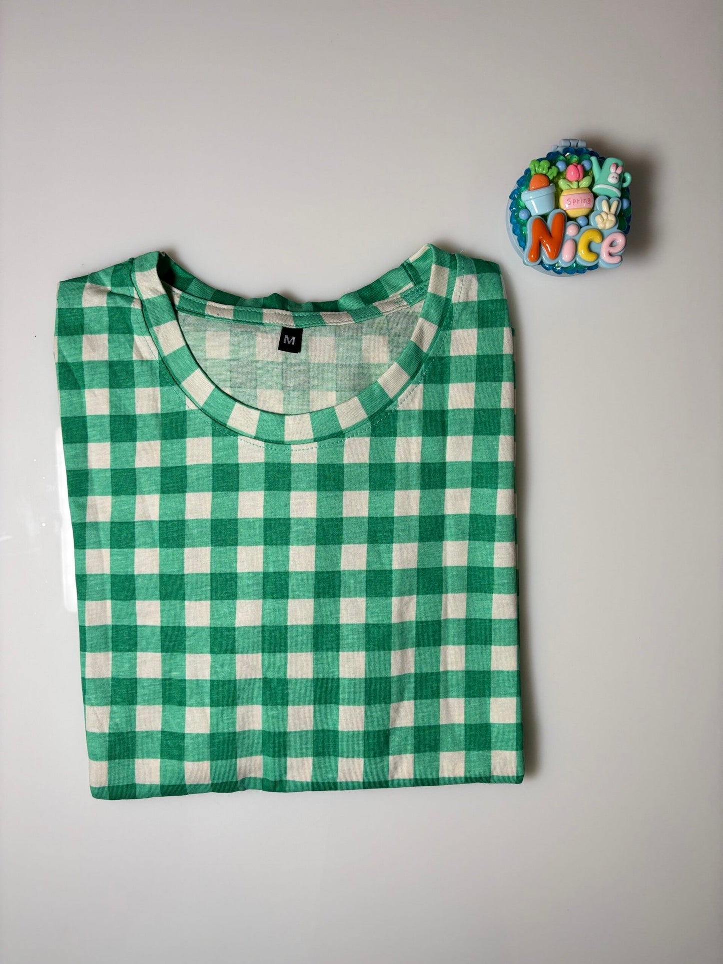 Green and Gingham Printed Round Neck Long Tunic