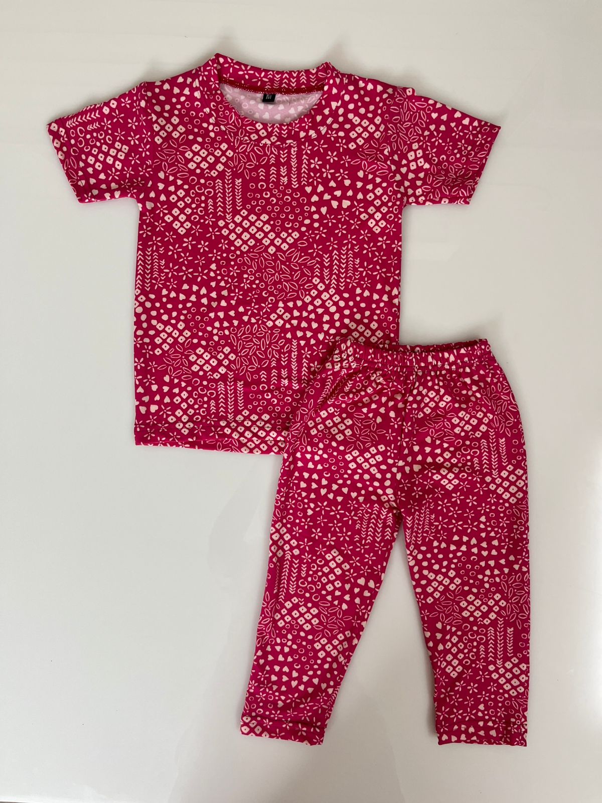 Spun Cotton Fabric Pink Geometric Printed T-Shirt and Pant Co-ords