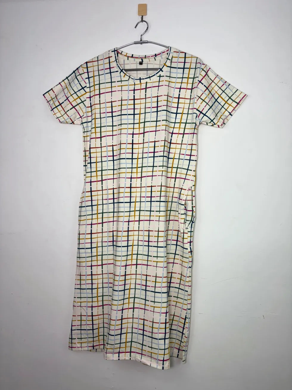 White and Multicolor Stripes Printed Round Neck Long Tunic