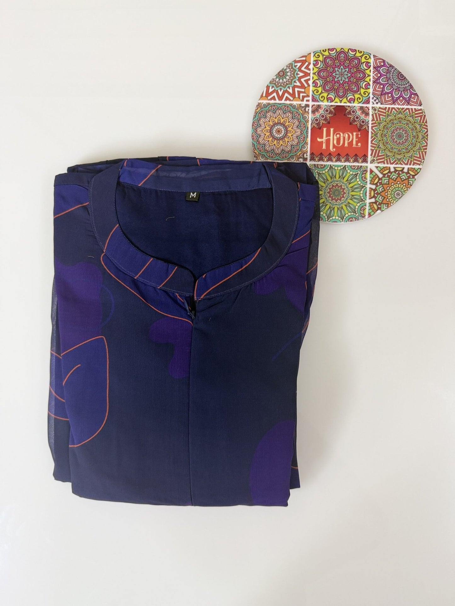 Navy Blue with Blue Leafy Printed Georgette Center Zip Maxi