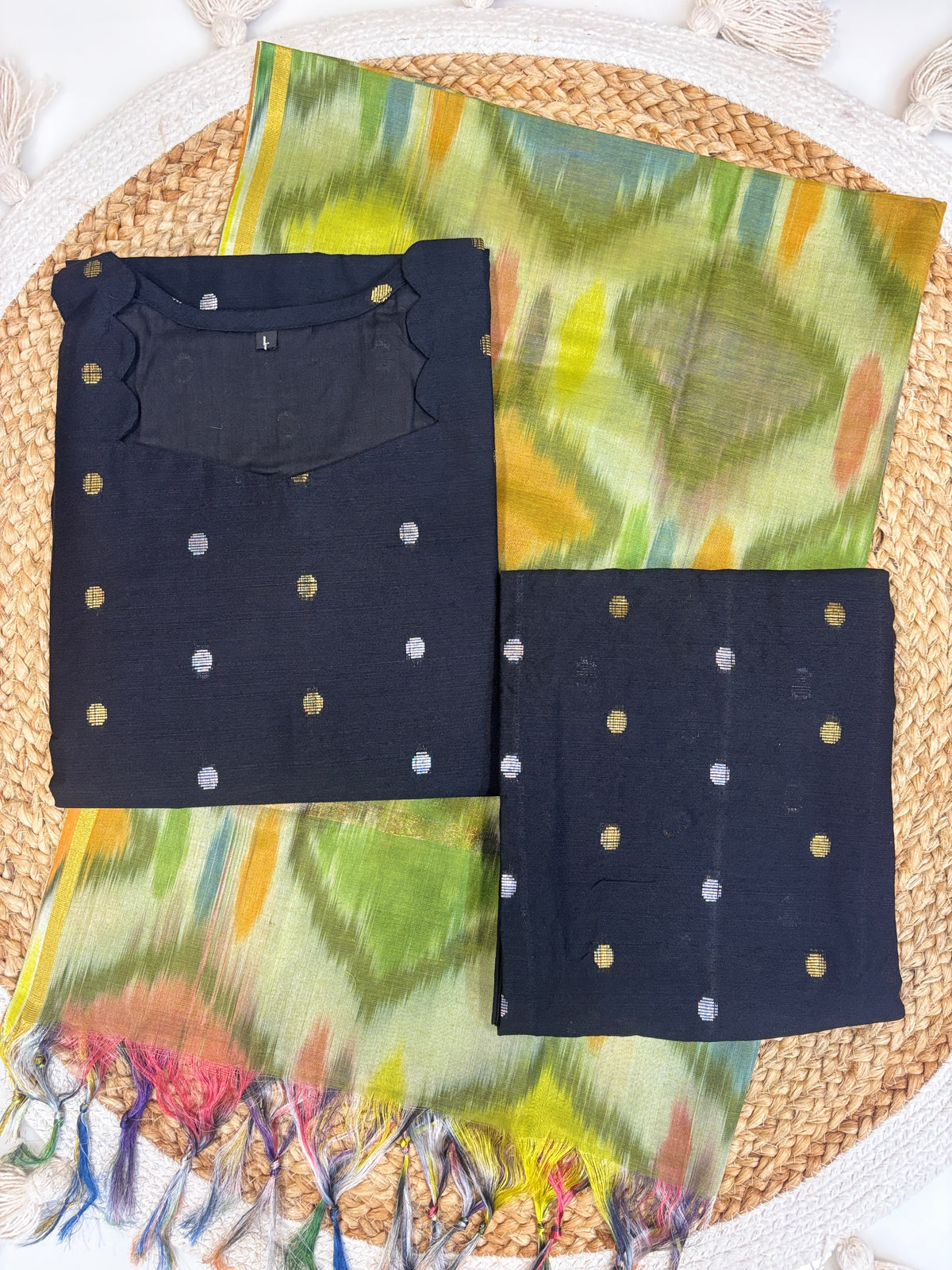 Navy Olive Polka Dot & Abstract Ikat 3-Piece Set