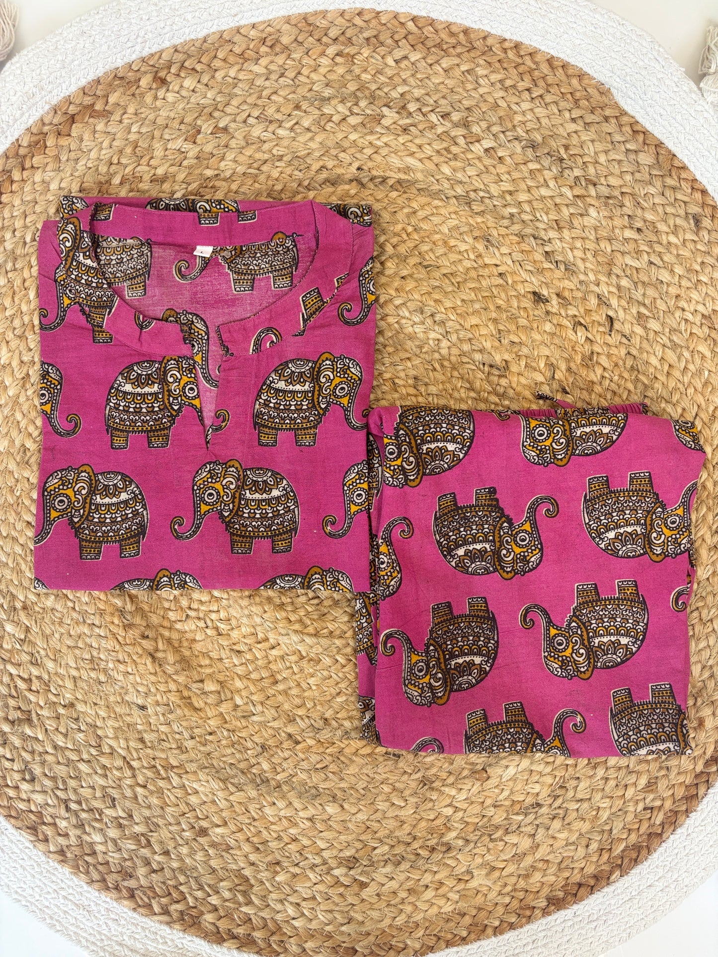 Magenta Elephant Kalamkari Kurta Set