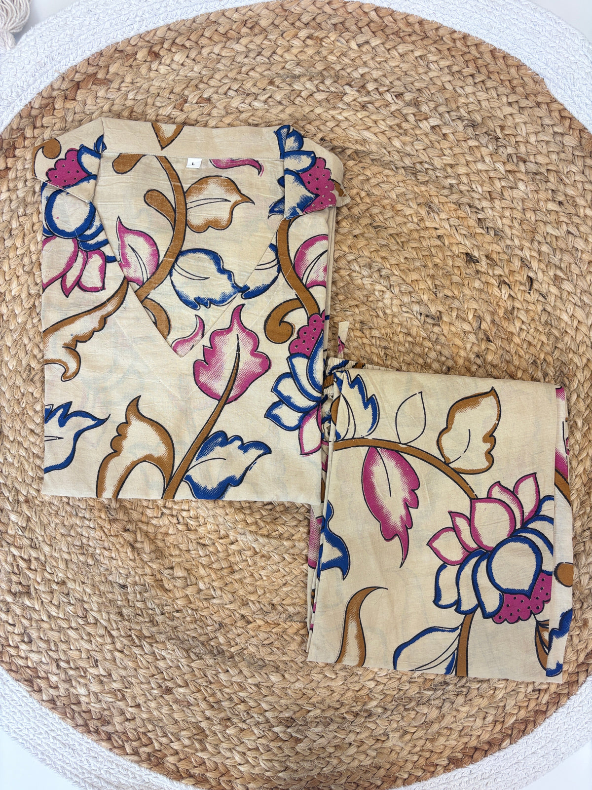 Beige Multicolor Floral Kalamkari Kurta Set