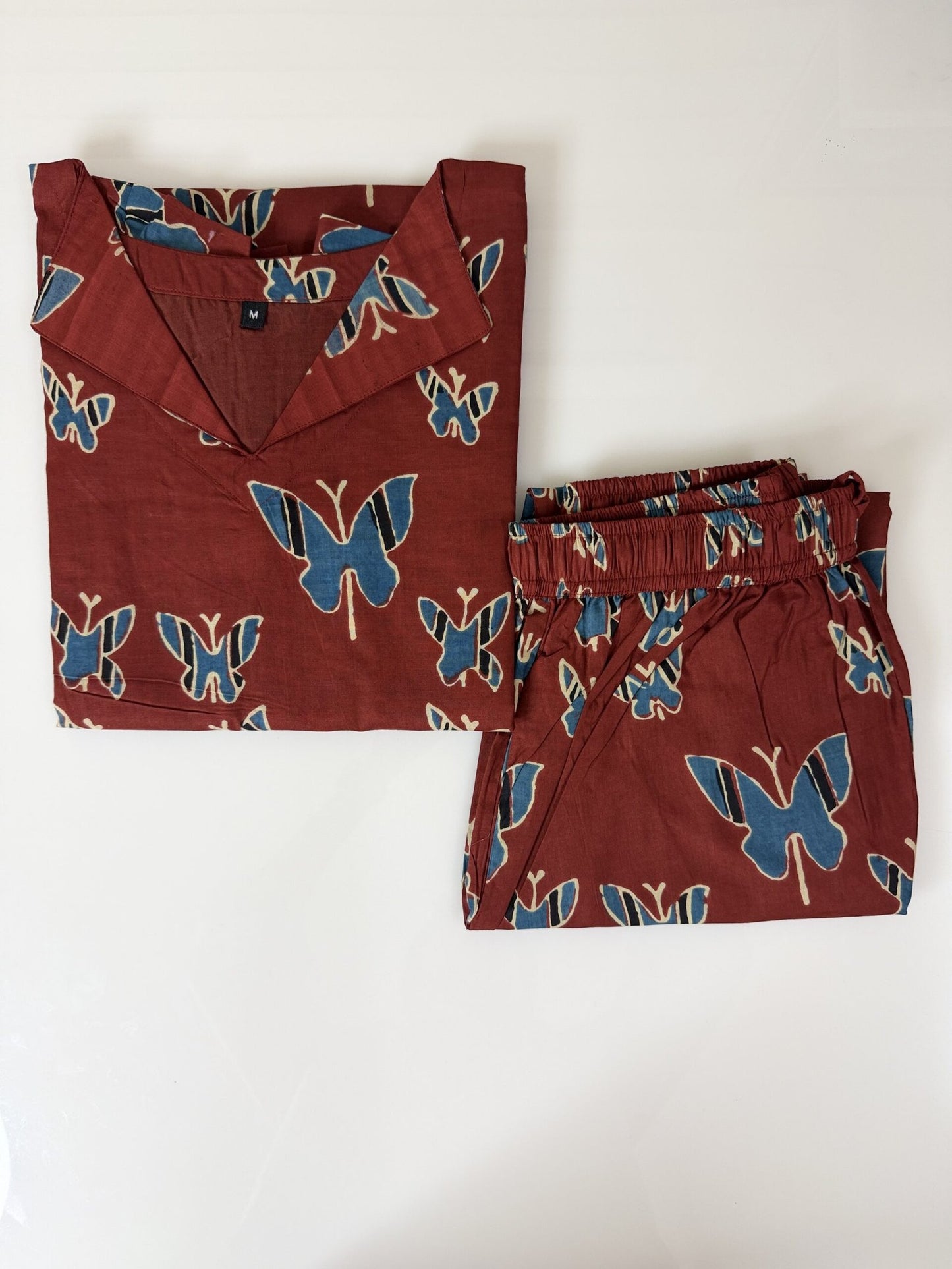 Reddish-Brown with Butterfly Printed Outdoor Wear Cotton Coords