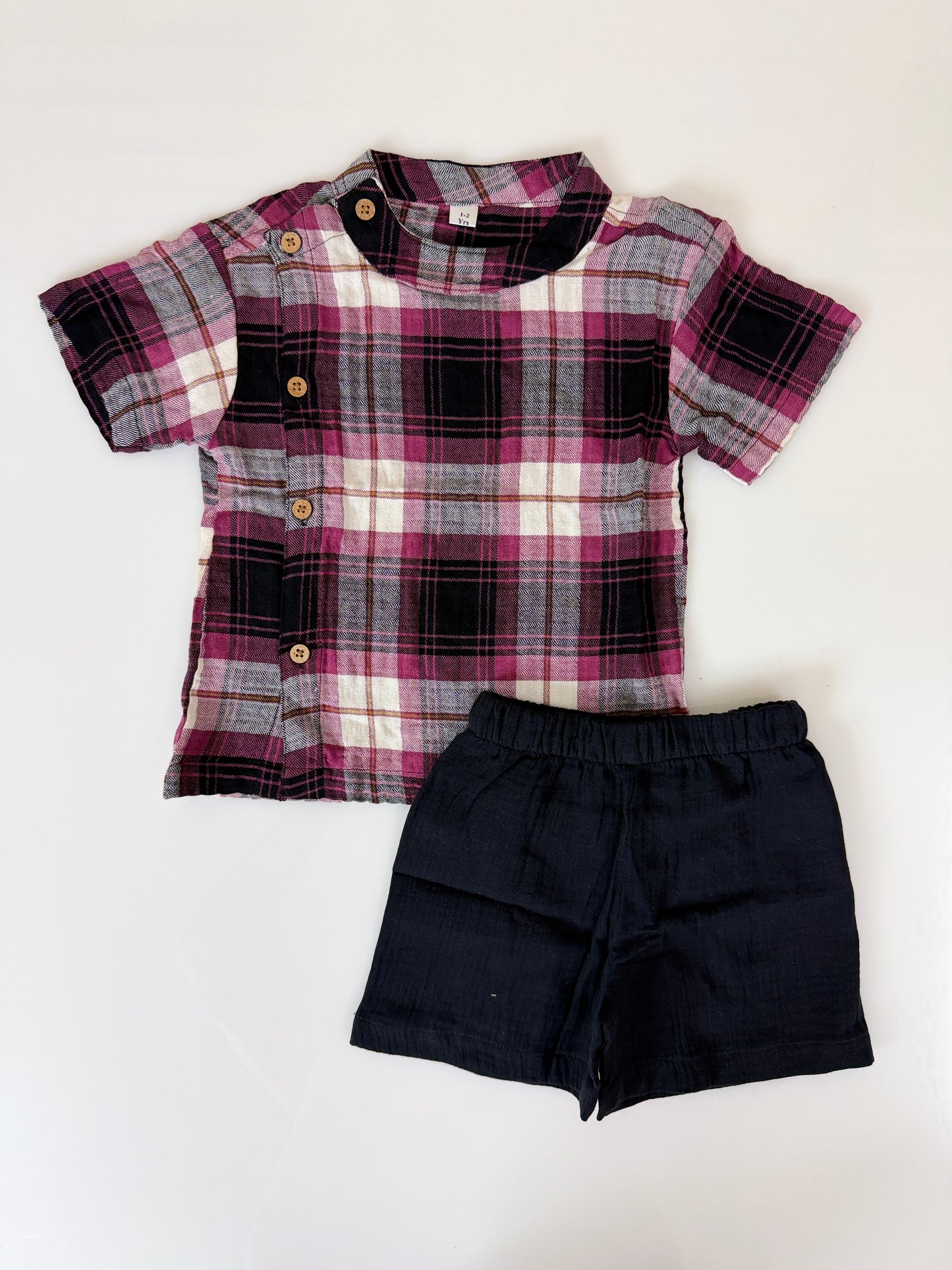 Pink Checks Kids Outdoor Shirt & Shorts Coords