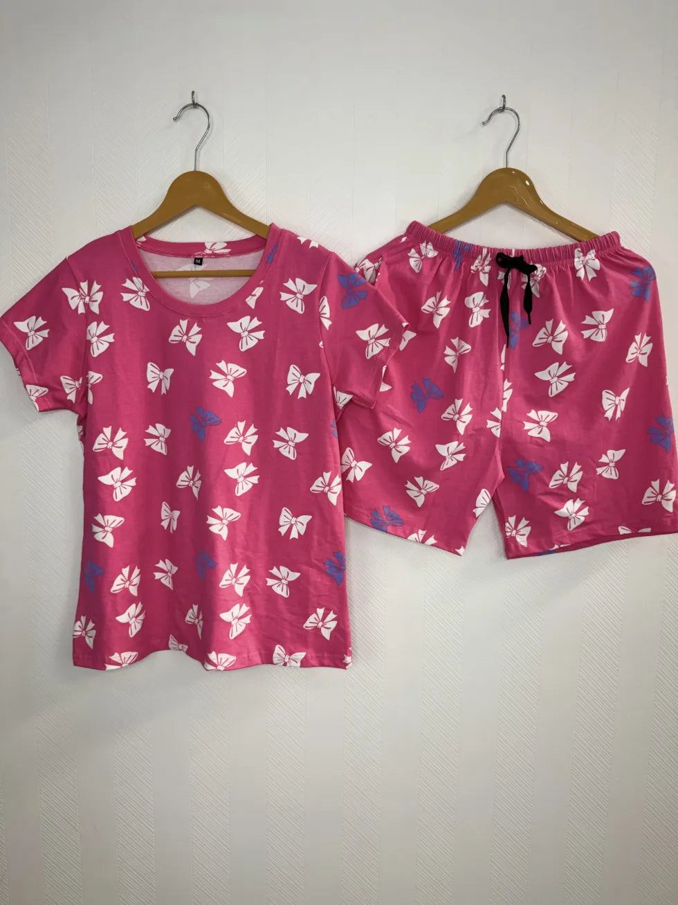 Pink Bow Print T-Shirt with Combo Shorts Set