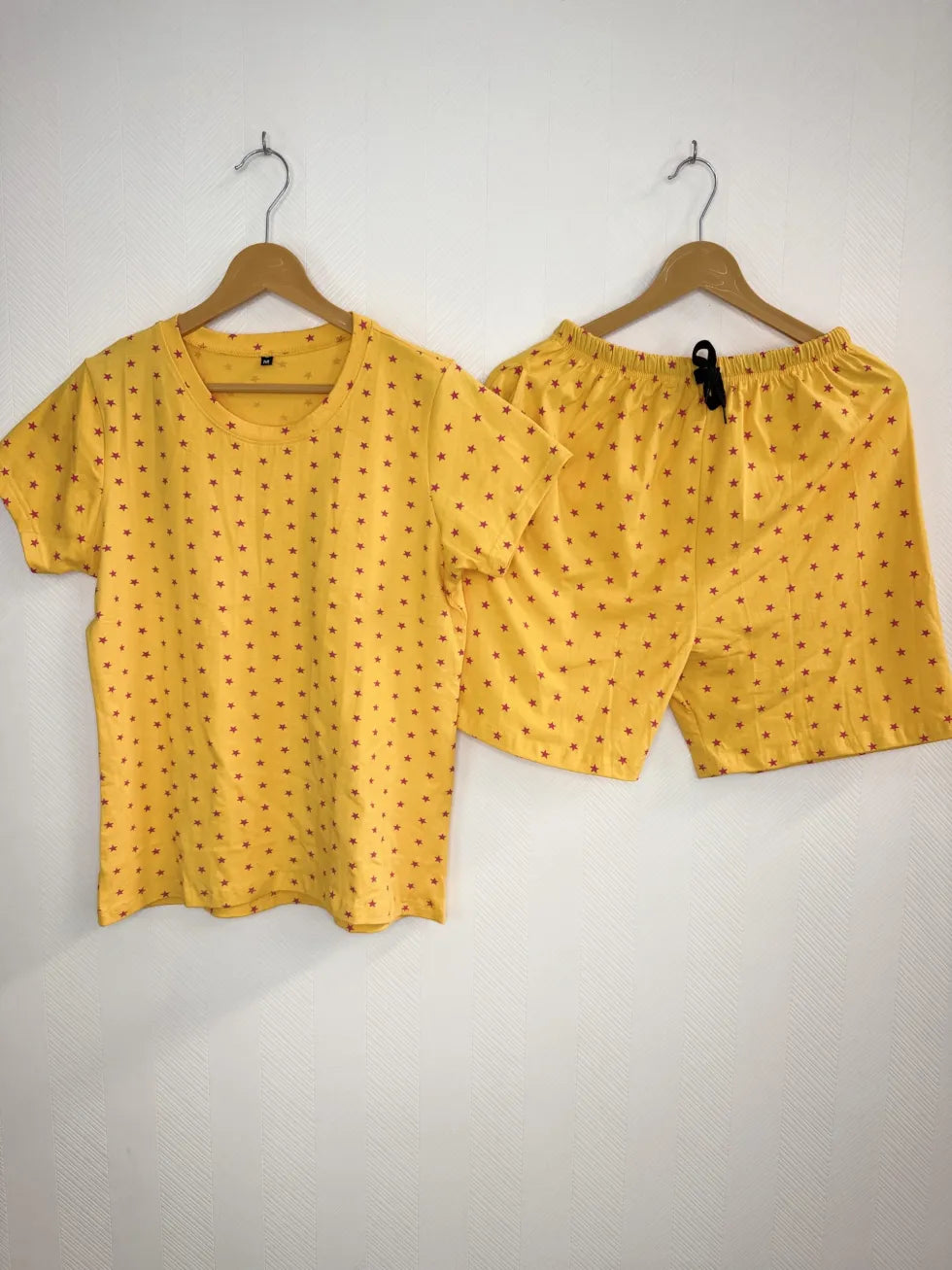 Yellow Star Print T-Shirt with Combo Shorts Set