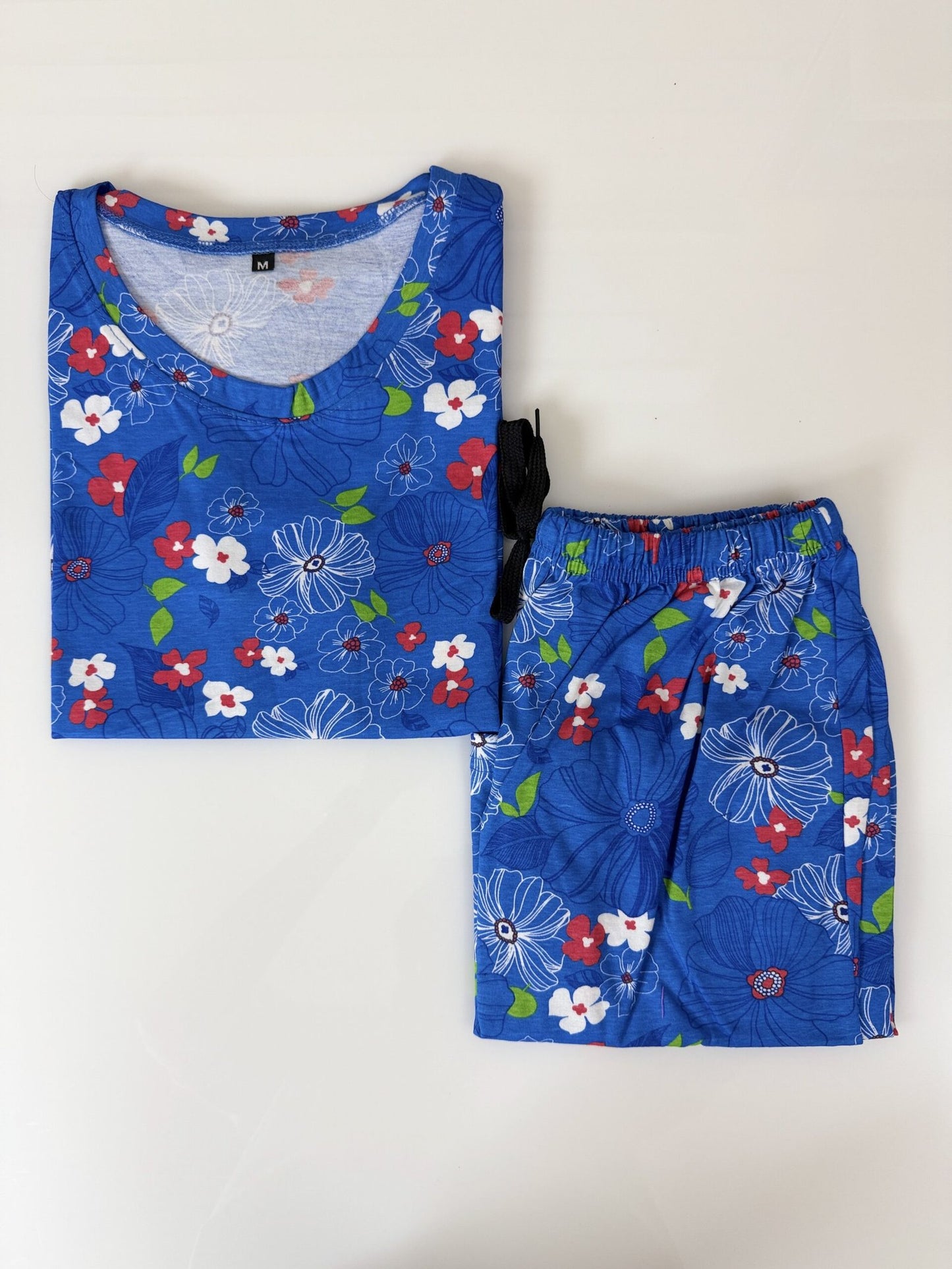 Blue Floral Print T-Shirt with Combo Shorts Set