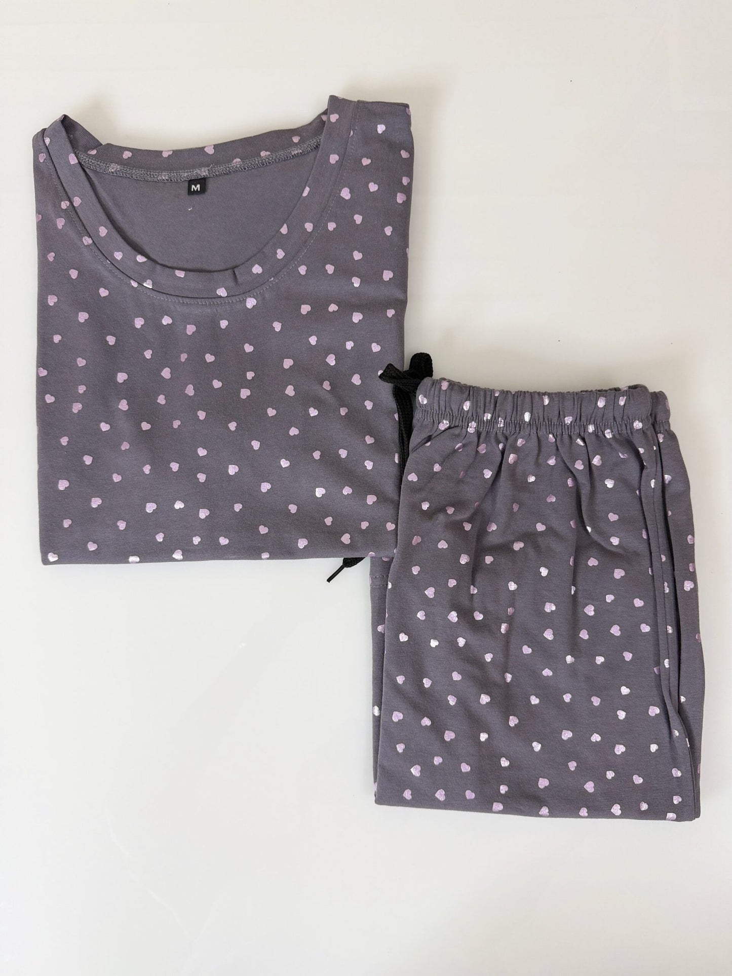 Grey Heart Print T-Shirt with Combo Shorts Set