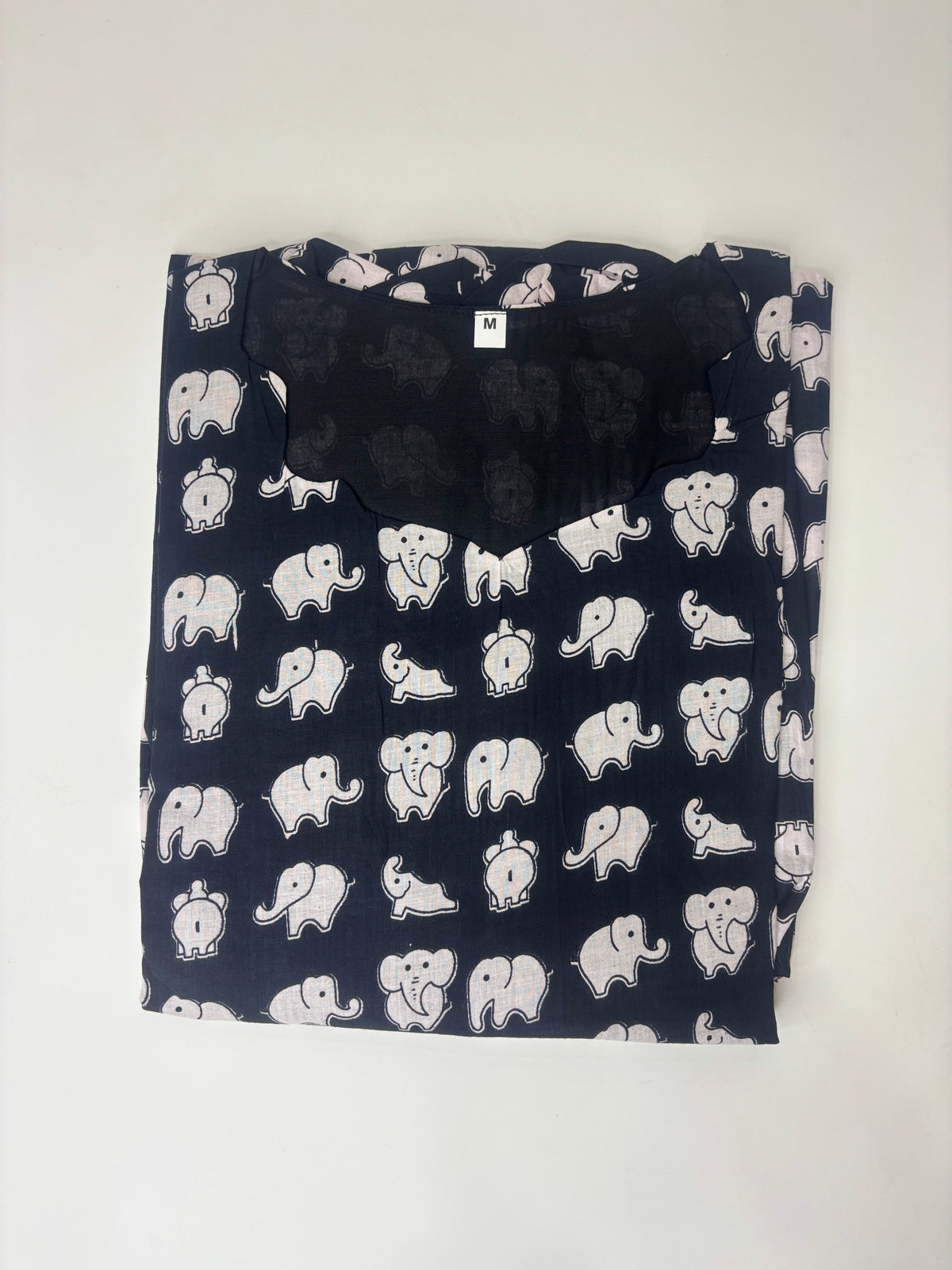 Black & White Elephant Print Pure Jaipur Cotton Non-Feeding Maxi