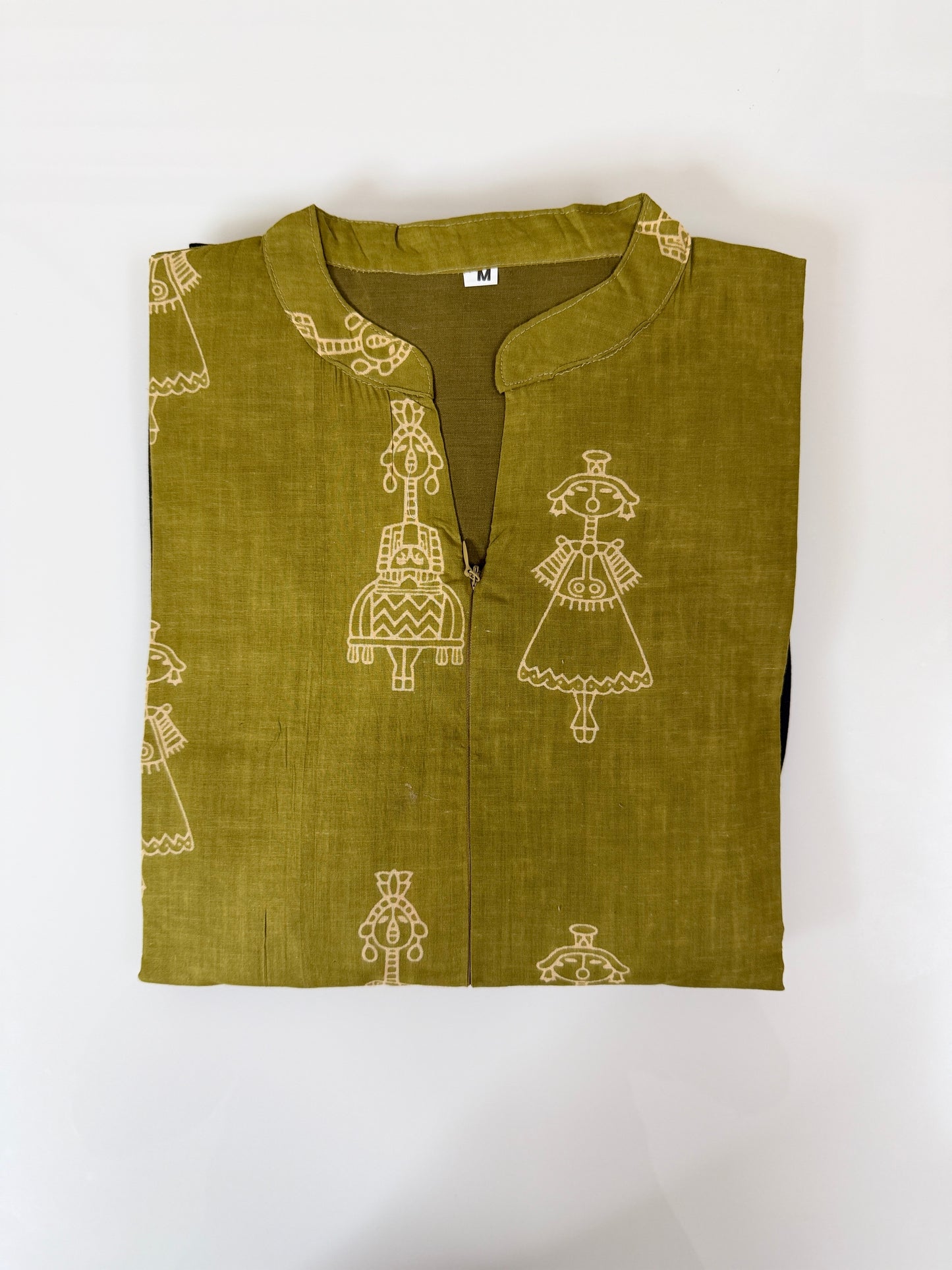 Olive Green Warli Print Cotton Maxi