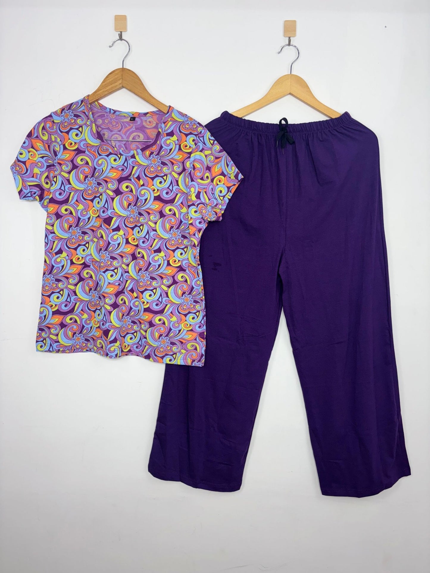 Violet Paisley Printed T-shirt and Solid Violet Palazzo Pant Set
