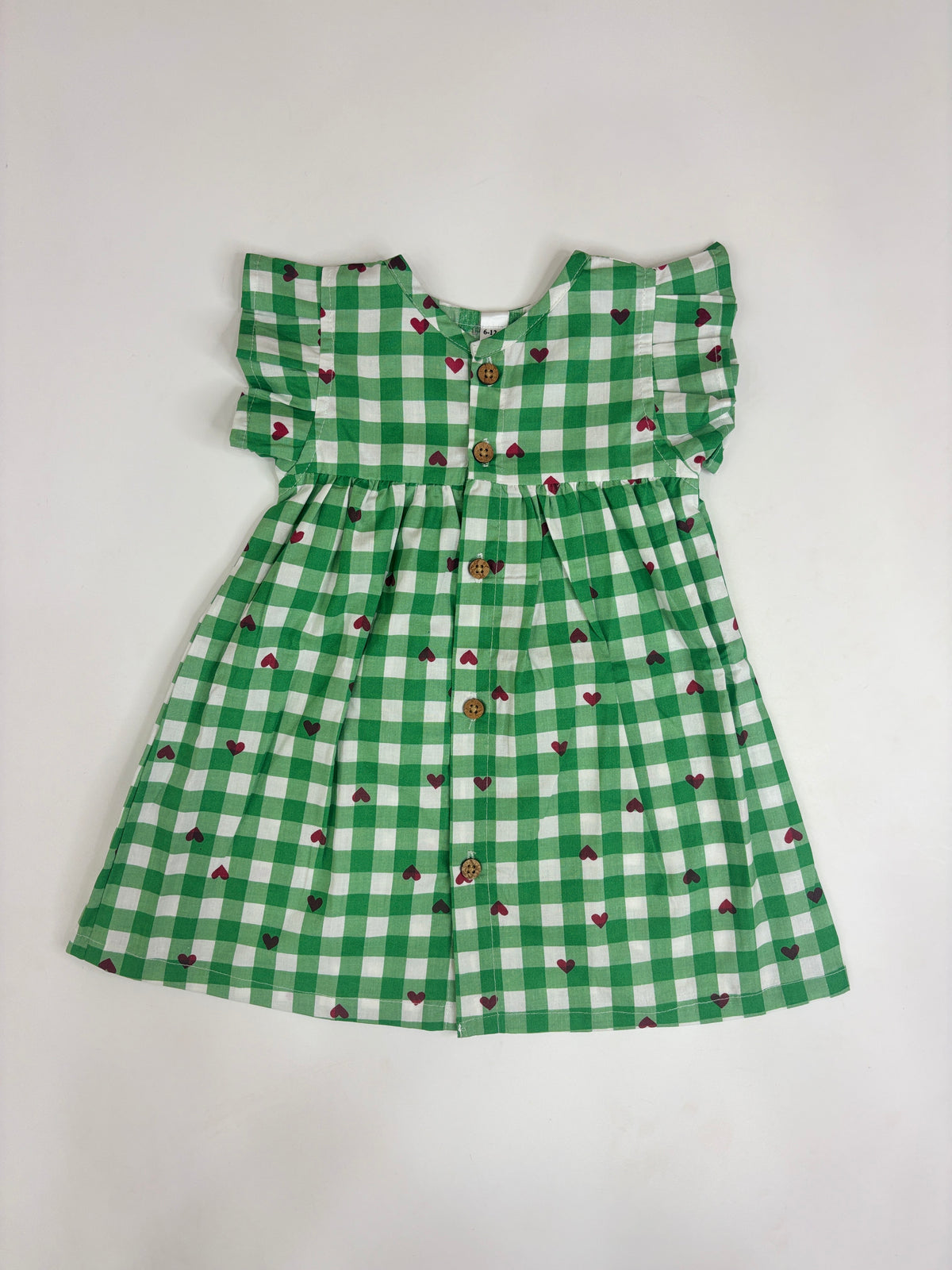 Green & White Heart Checkered Front-Open Frock