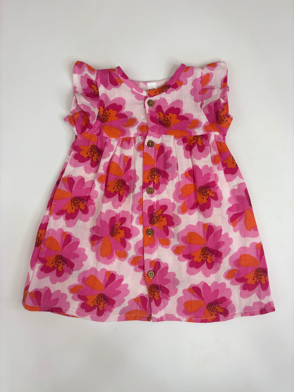 Pink & Orange Floral Front-Open Frock