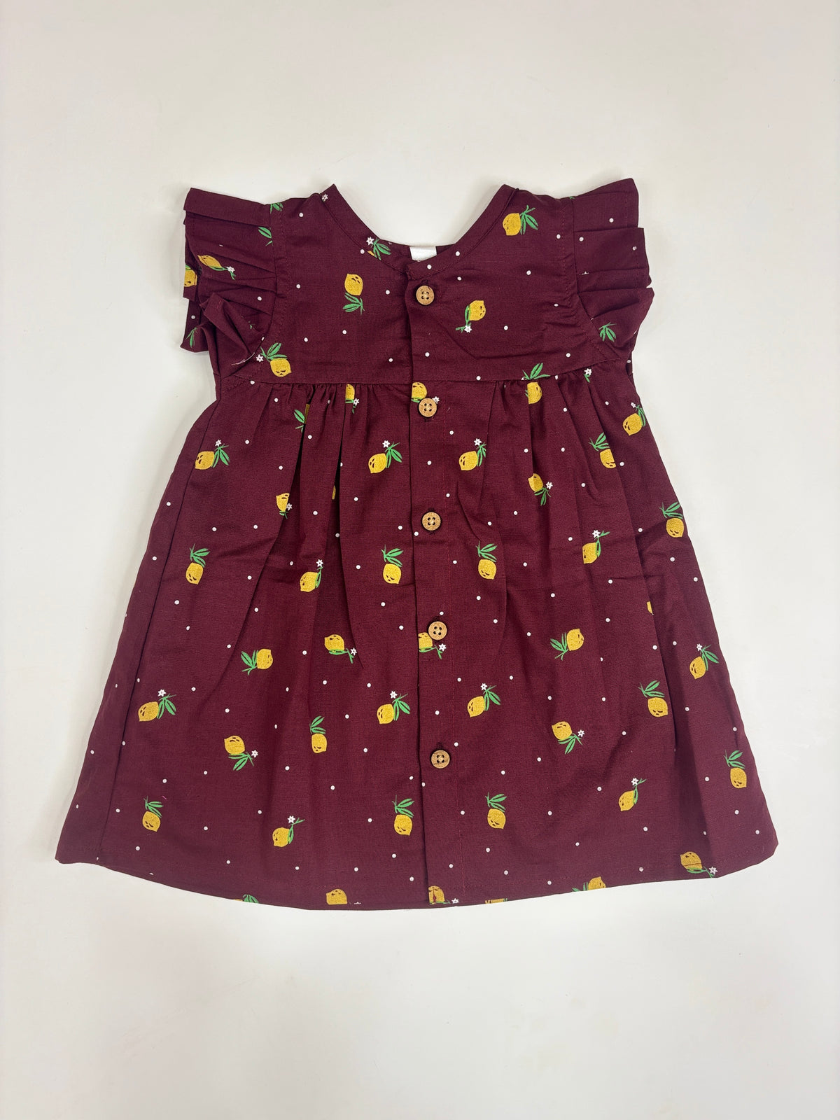 Wine Lemon Print Front-Open Frock