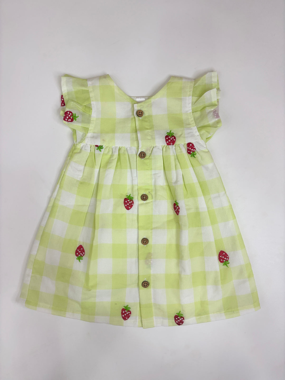 Lime Green & White Strawberry Checkered Front-Open Frock