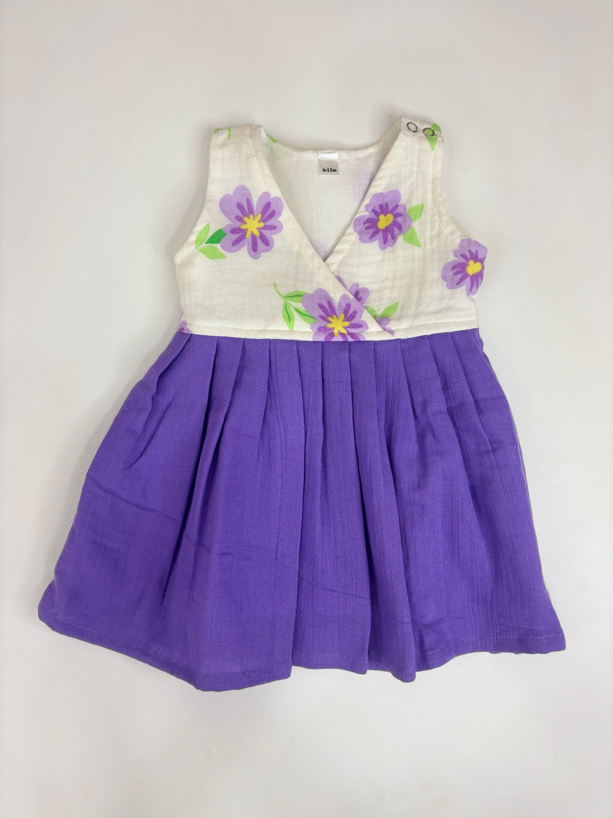 Purple Floral Print Ivory Bodice Kids Frock