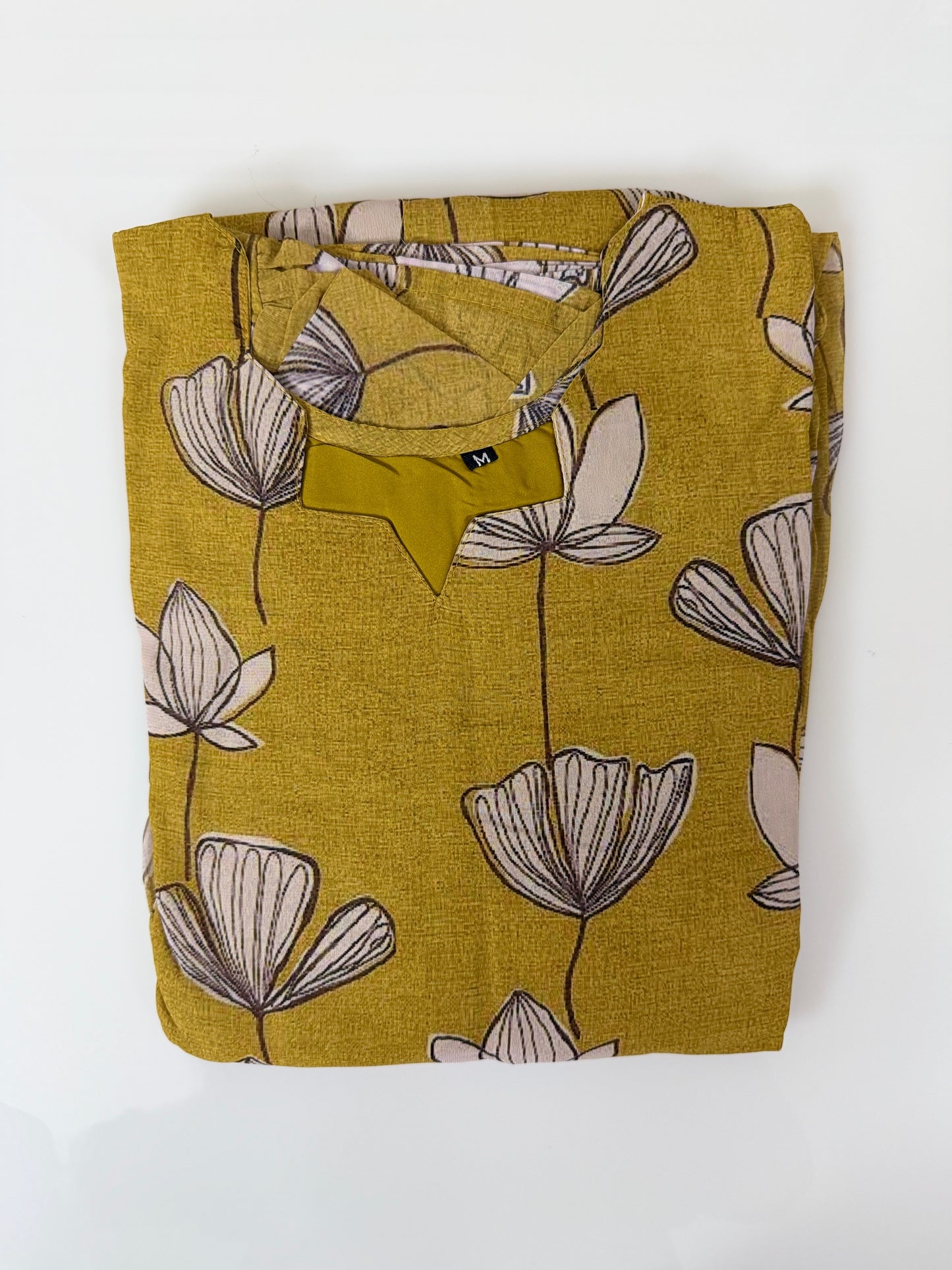 Mustard White Floral Printed Georgette Outdoor Non-Feeding Maxi
