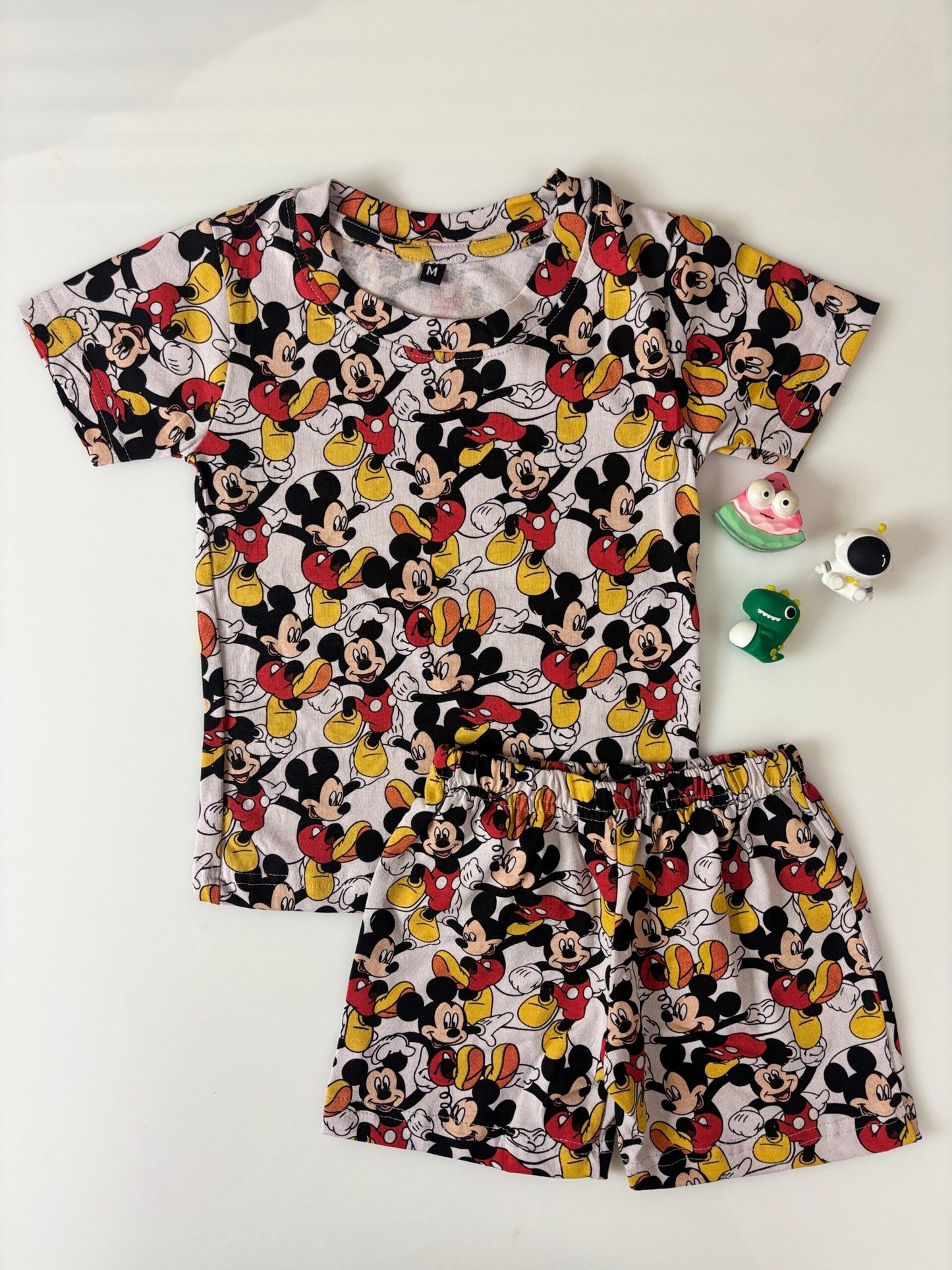 White Micky's Printed T-Shirts and Shorts Coords