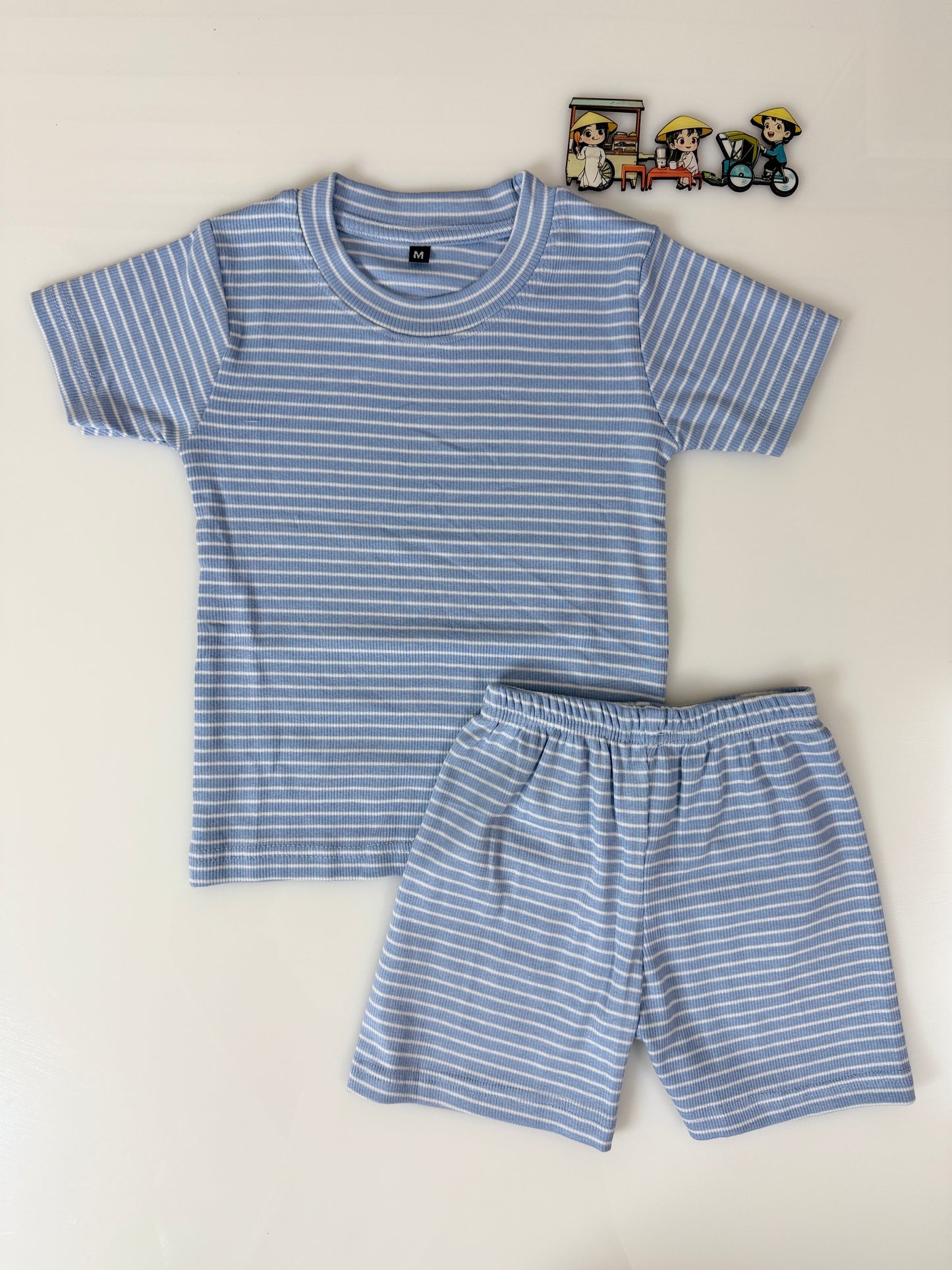 Blue White Striped Kids T-Shirt and Shorts Coords