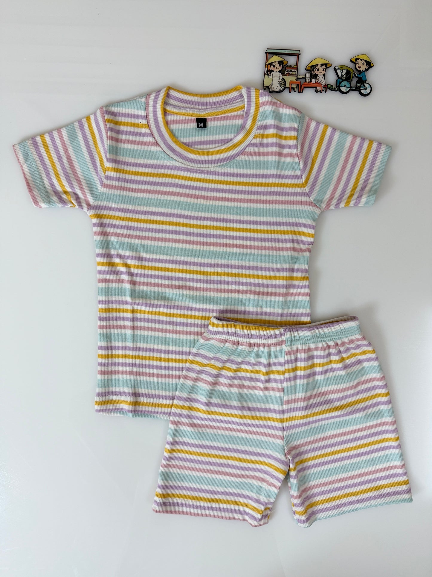 Pastel Multicolor Striped Kids T-Shirt and Shorts Coords
