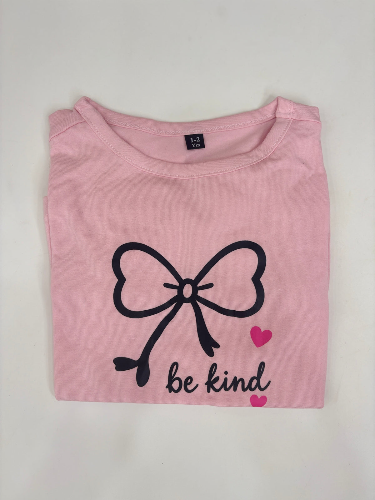 Blush Pink Be Kind Bow Frill Girls Top & Jeans