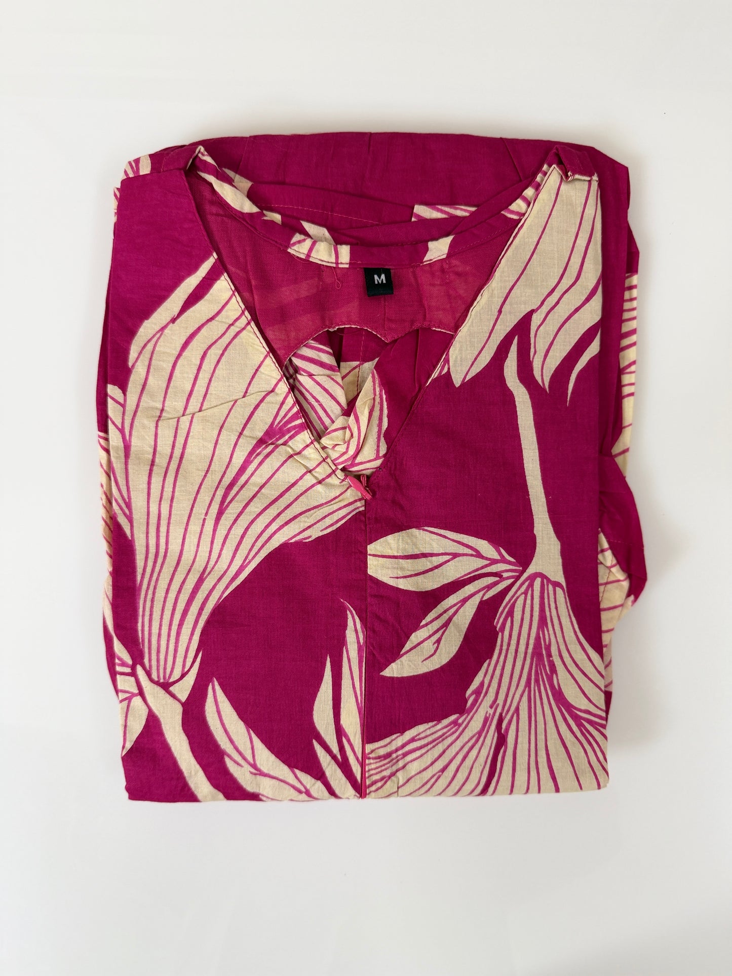 Leaf Print Pink Cotton Maxi
