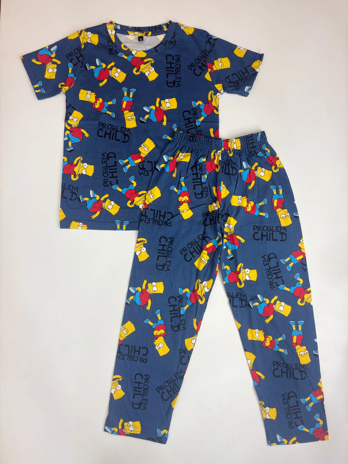 Navy Blue Bart Print Kids Pant Coord