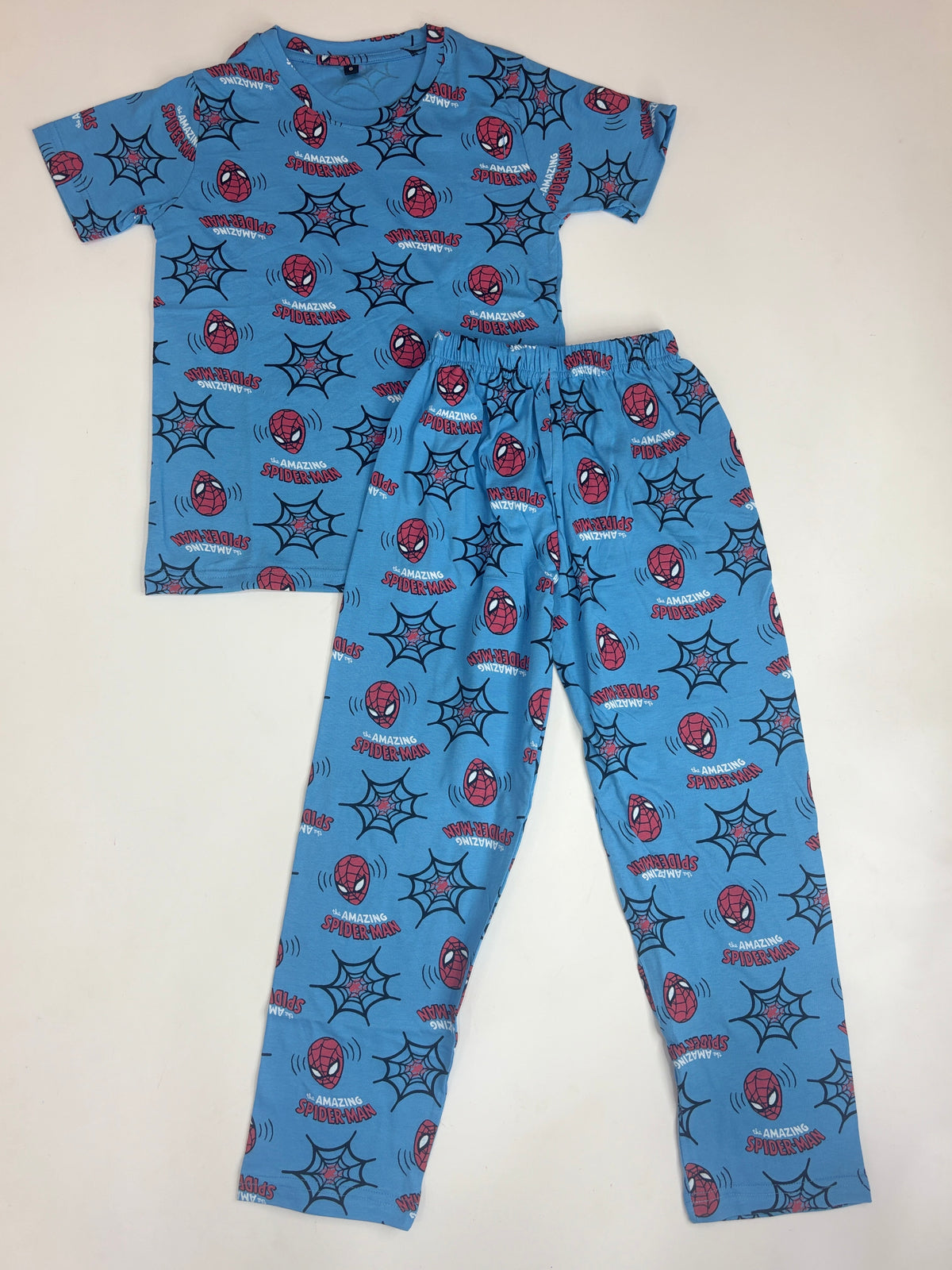 Sky Blue Spider-Man Print Kids Pant Coord