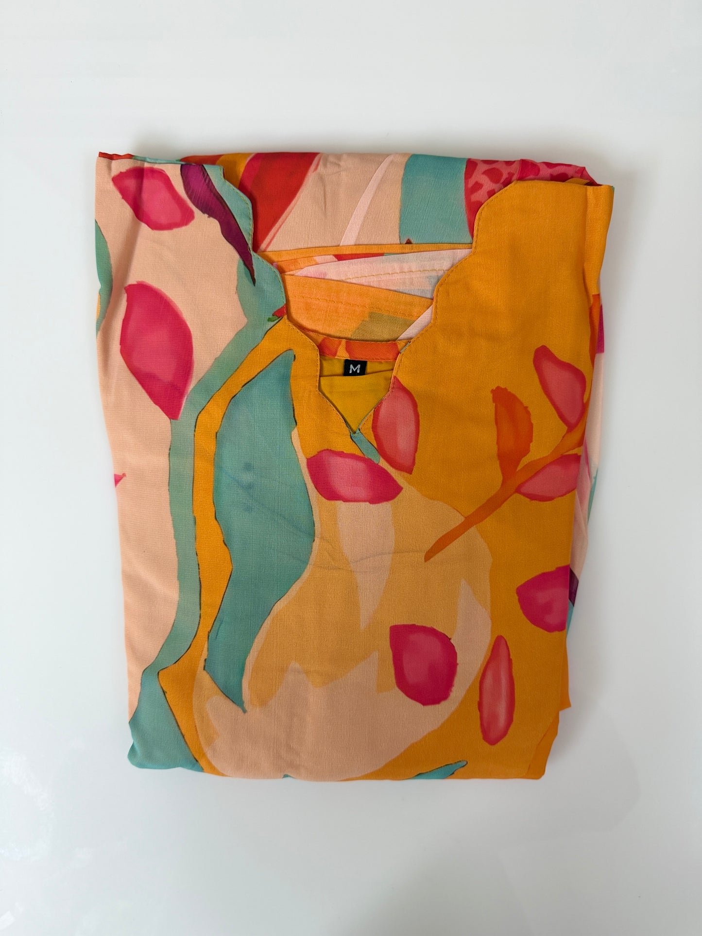 Mustard Peach Abstract Printed Georgette Outdoor Non-Feeding Maxi