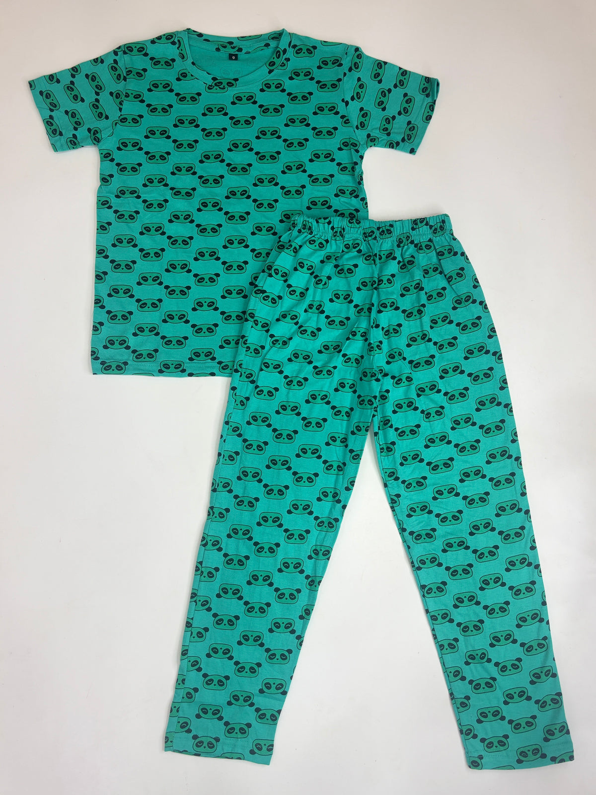 Turquoise Panda Print Kids Pant Coord